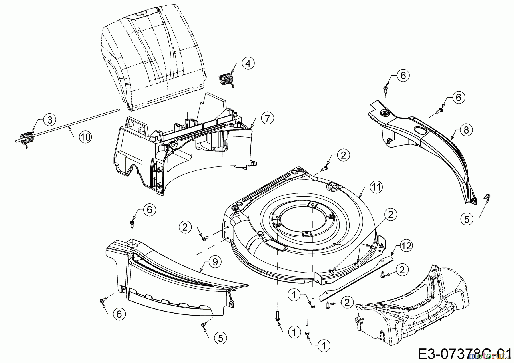 Cub Cadet Motormäher mit Antrieb CC 53 SPH V 12BVQ5DQ603 (2017) Leitstück hinten, Mähwerksgehäuse, Stange für Heckklappe, Seitenverkleidungen