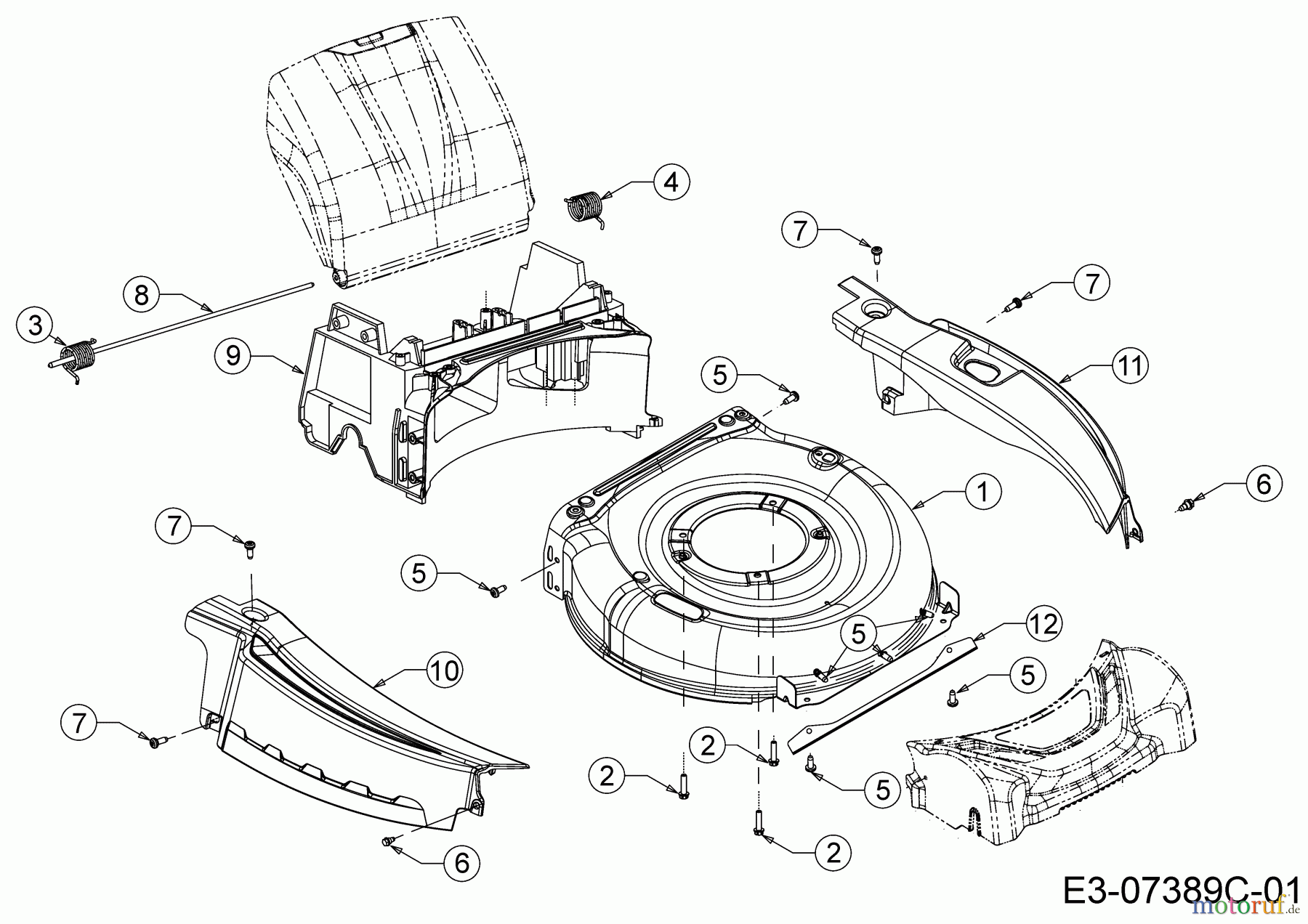 WOLF-Garten Expert Motormäher mit Antrieb Expert 53 BAV 12BVQ56K650 (2016) Leitstück hinten, Mähwerksgehäuse, Stange Heckklappe, Verkleidungen