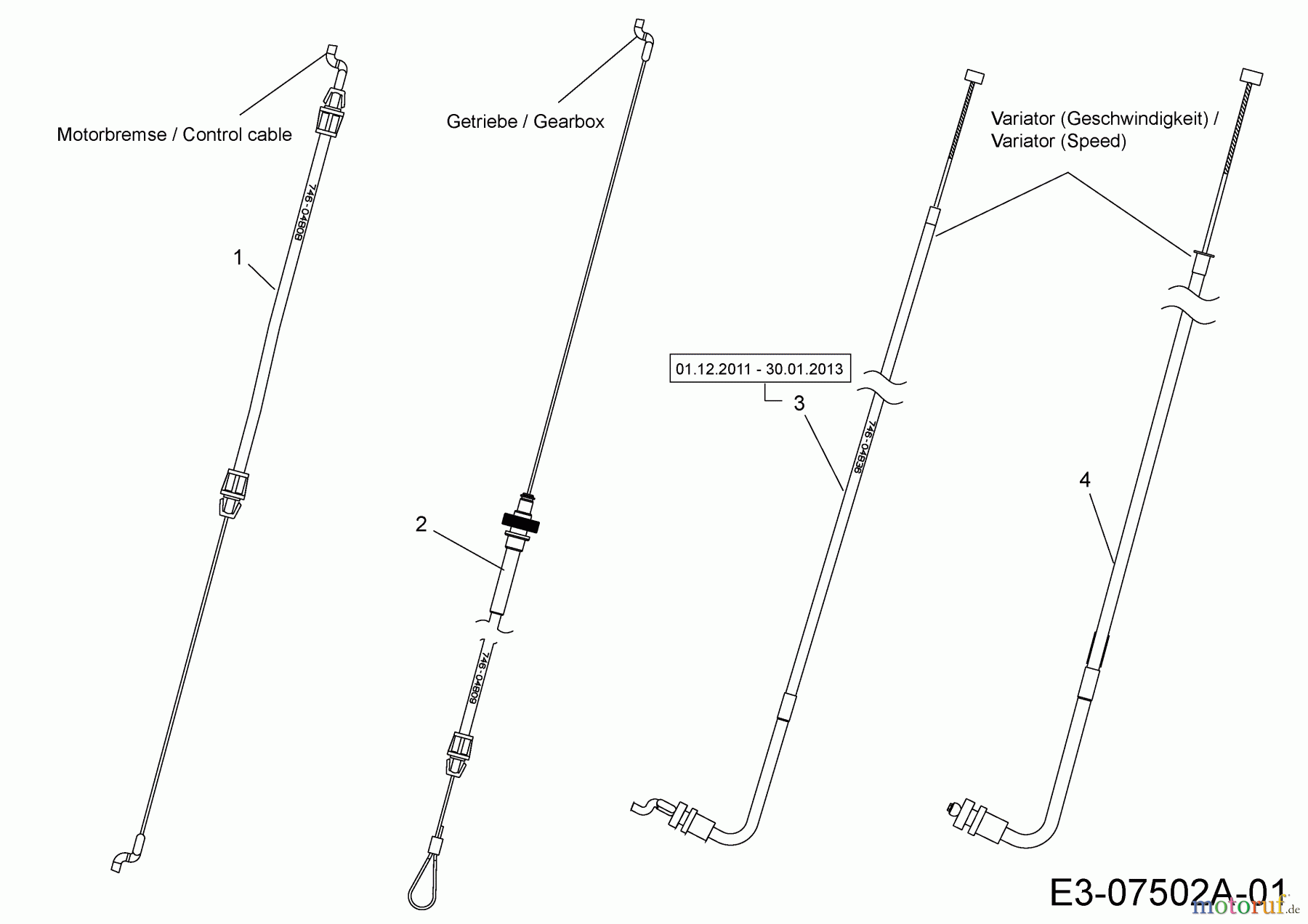  Cub Cadet Motormäher mit Antrieb CC 53 SPBEV 12AGQ56L603  (2012) Bowdenzüge
