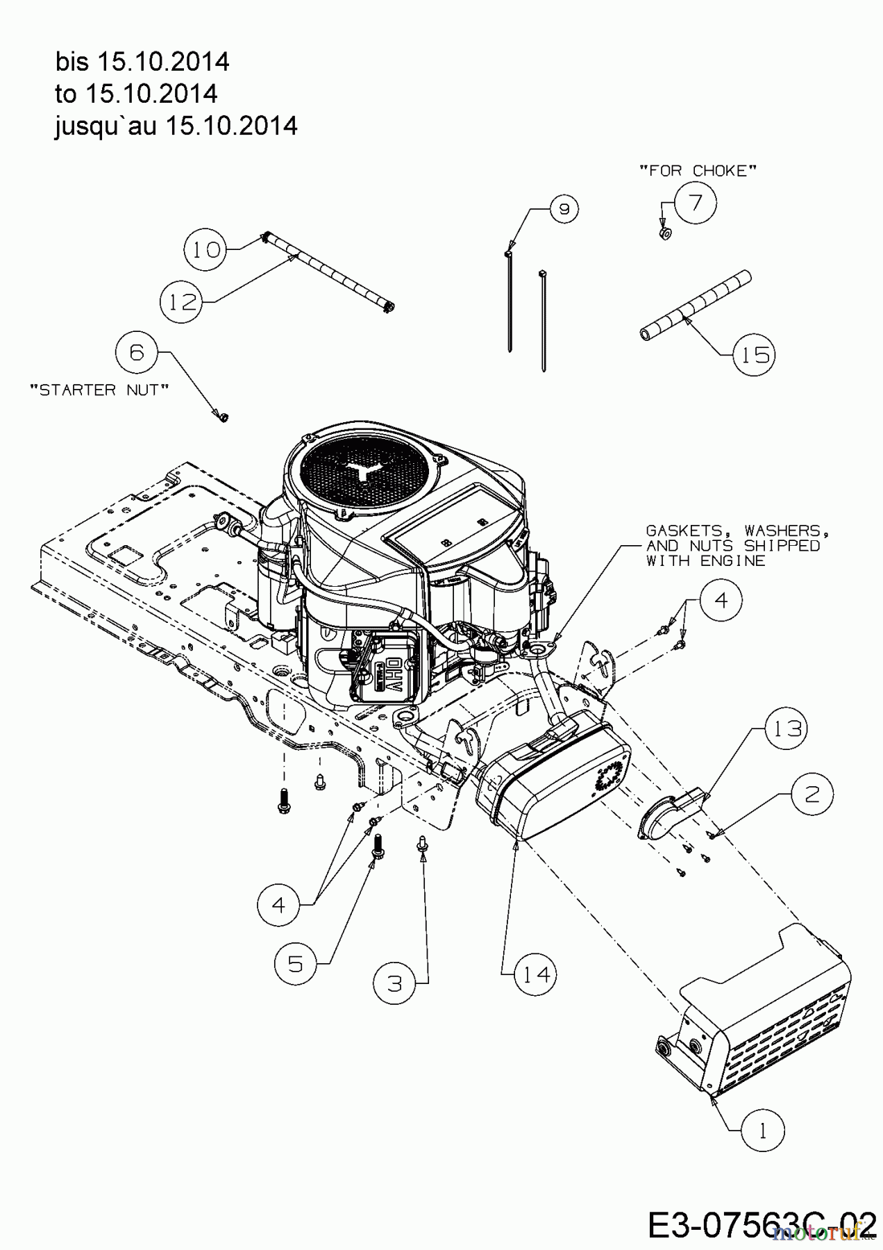 Cub Cadet Rasentraktoren CC 1022 KHT 13HF93AT603 (2014) Motorzubehör bis 15.10.2014