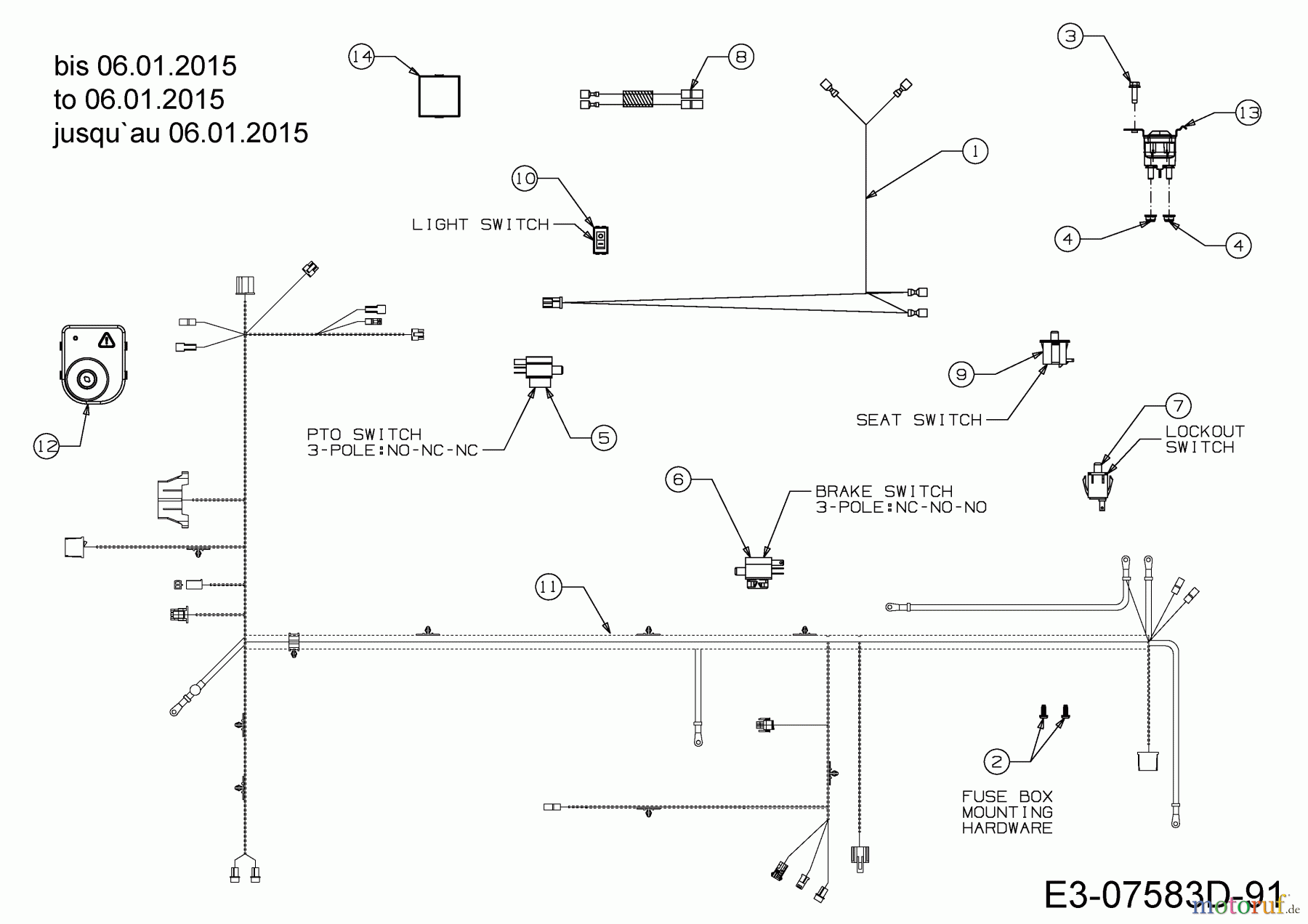  Cub Cadet Rasentraktoren CC 1018 HE 13HD91AE330  (2015) Elektroteile bis 06.01.2015