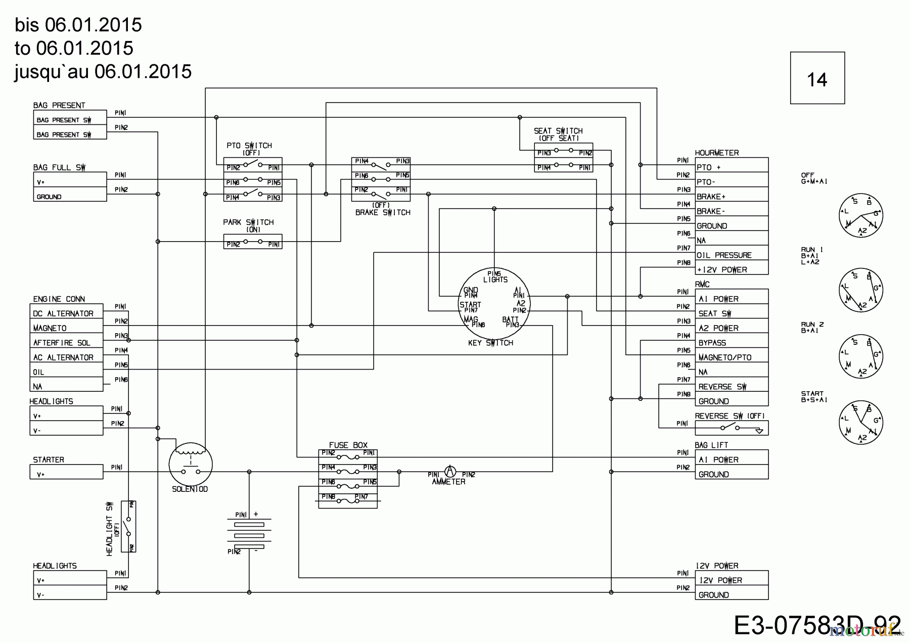 Cub Cadet Rasentraktoren CC 1018 HE 13HD91AE330 (2015) Schaltplan bis 06.01.2015