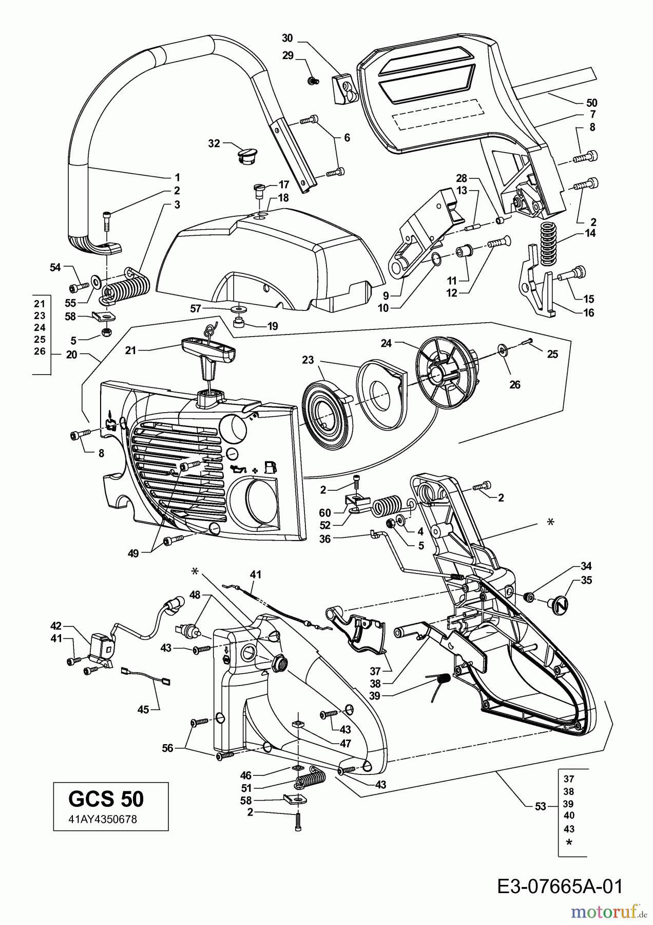 MTD Motorkettensägen GCS 50/45 41AY4350678 (2012) Handgriff, Motorabdeckungen
