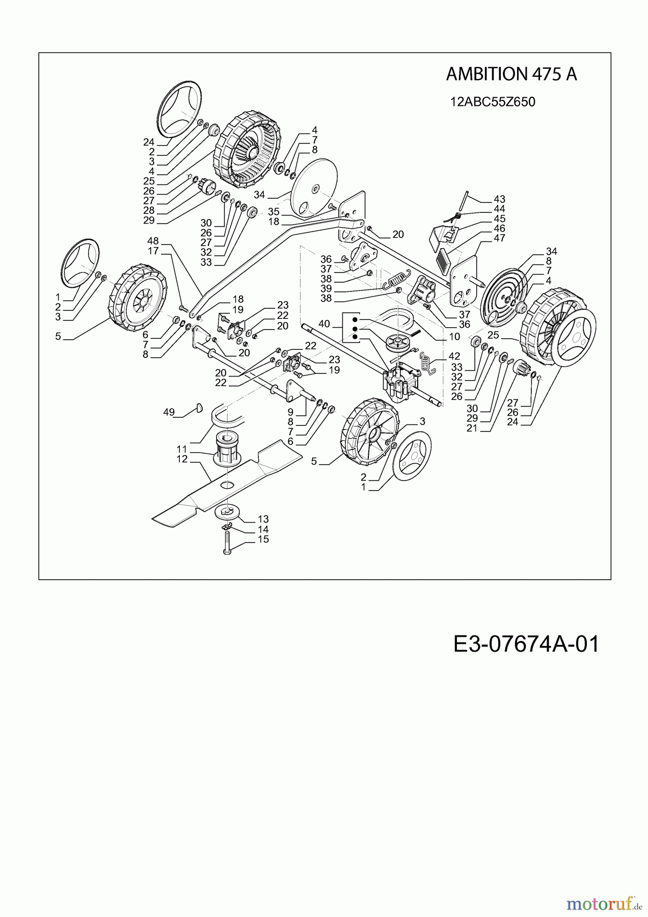 Wolf-Garten Motormäher mit Antrieb Ambition 475 A 12ABC55Z650 (2012) Messer, Räder, Schnitthöhenverstellung, Getriebe