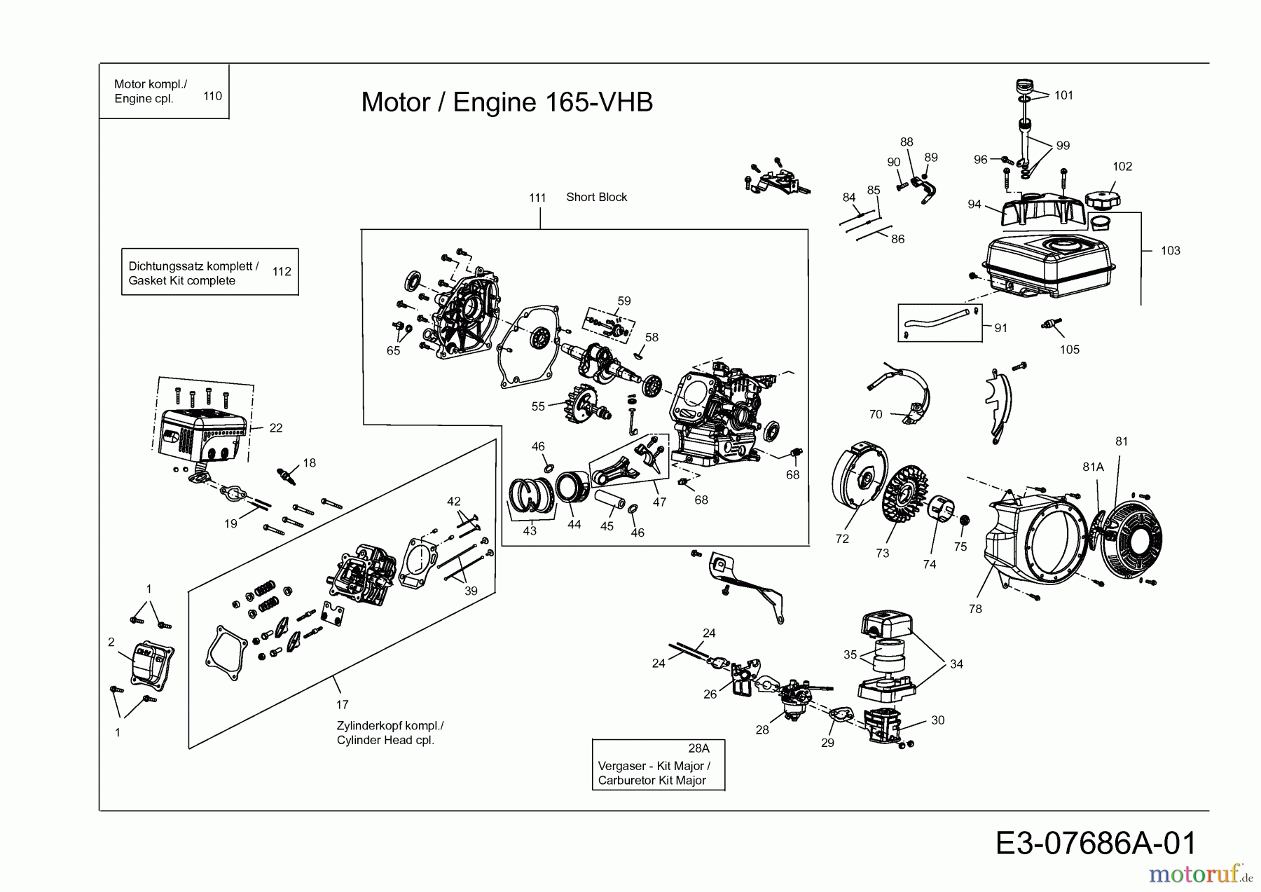 MTD-Motoren Horizontal 165-VHB 752Z165-VHB (2012) Motor
