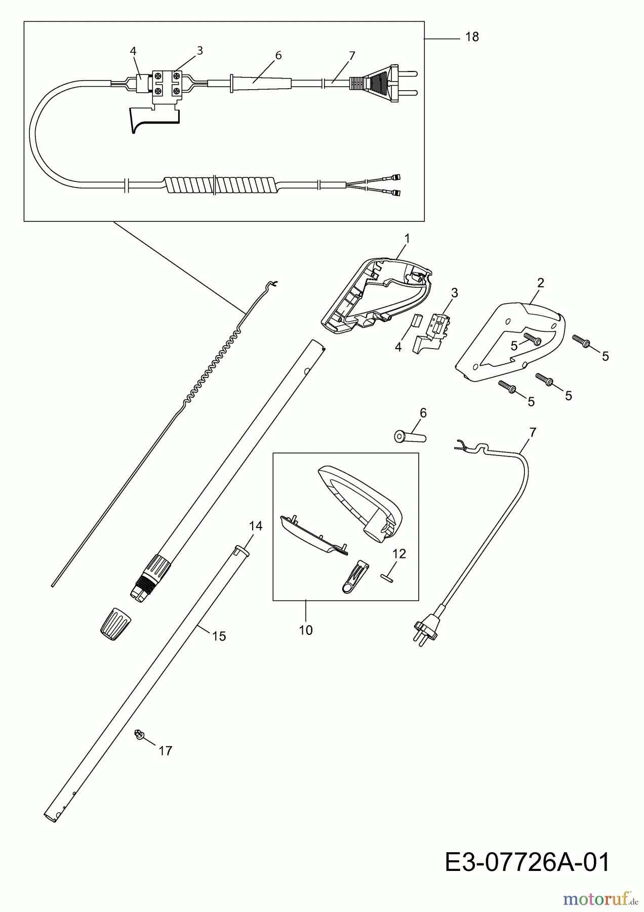 Wolf-Garten Elektrotrimmer GT 848 7135006 (2012) Handgriff, Schalter, Stiel
