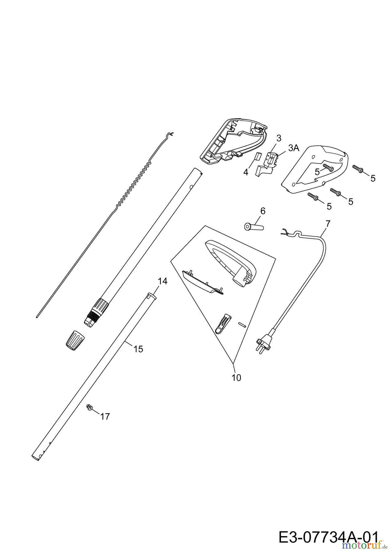 Wolf-Garten Elektrotrimmer GT 840 7130003 (2012) Handgriff, Schalter, Stiel