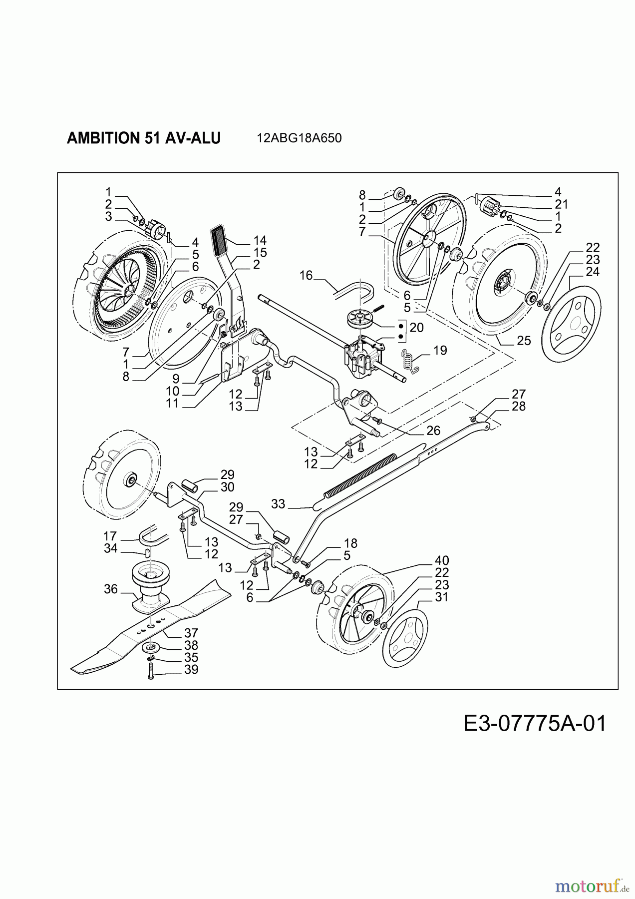 Wolf-Garten Motormäher mit Antrieb Ambition 51 AV-ALU 12ABG18A650 (2012) Messer, Räder, Schnitthöhenverstellung, Getriebe