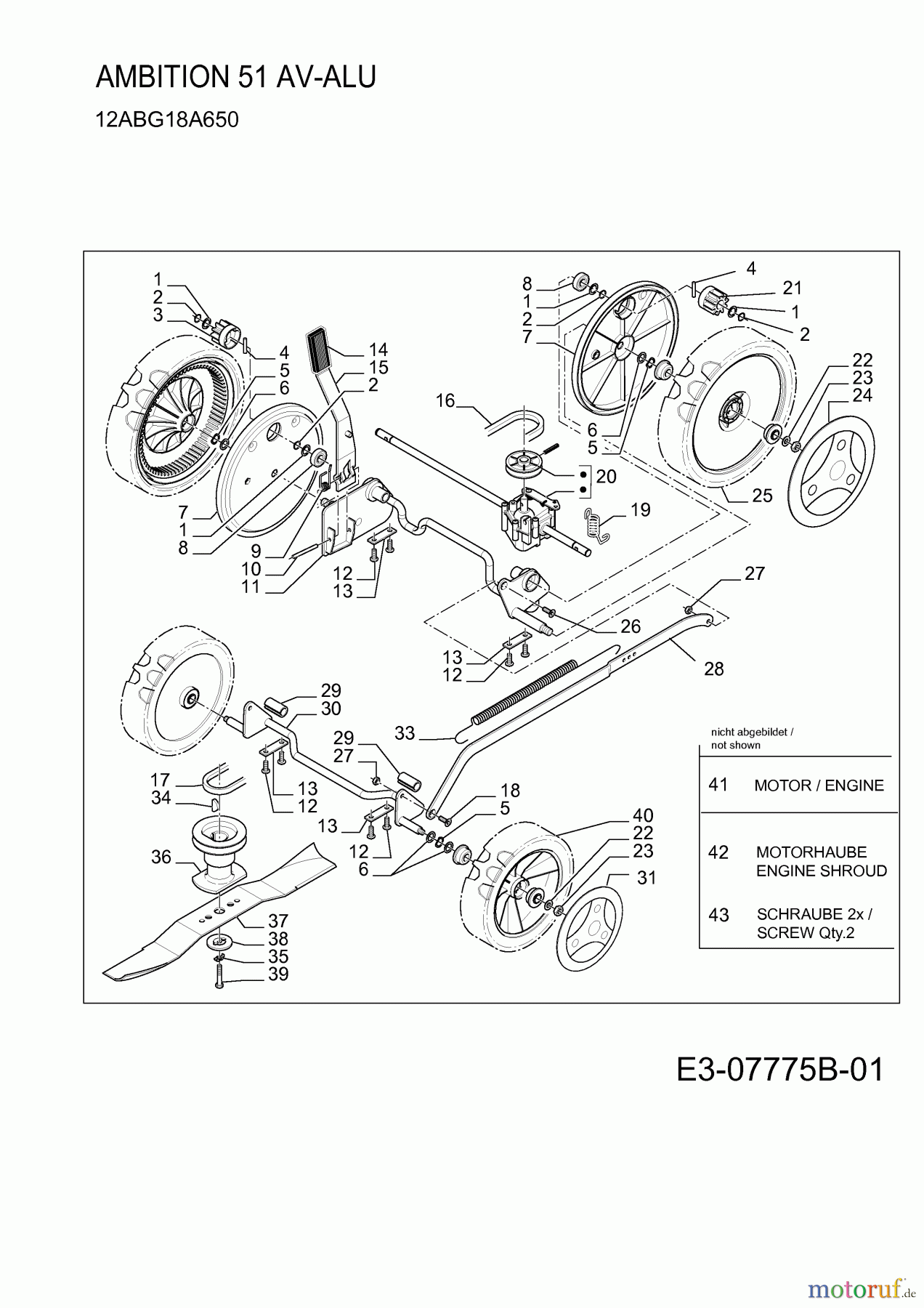 Wolf-Garten Motormäher mit Antrieb Ambition 51 AV-ALU 12ABG18A650 (2013) Messer, Räder, Schnitthöhenverstellung, Getriebe