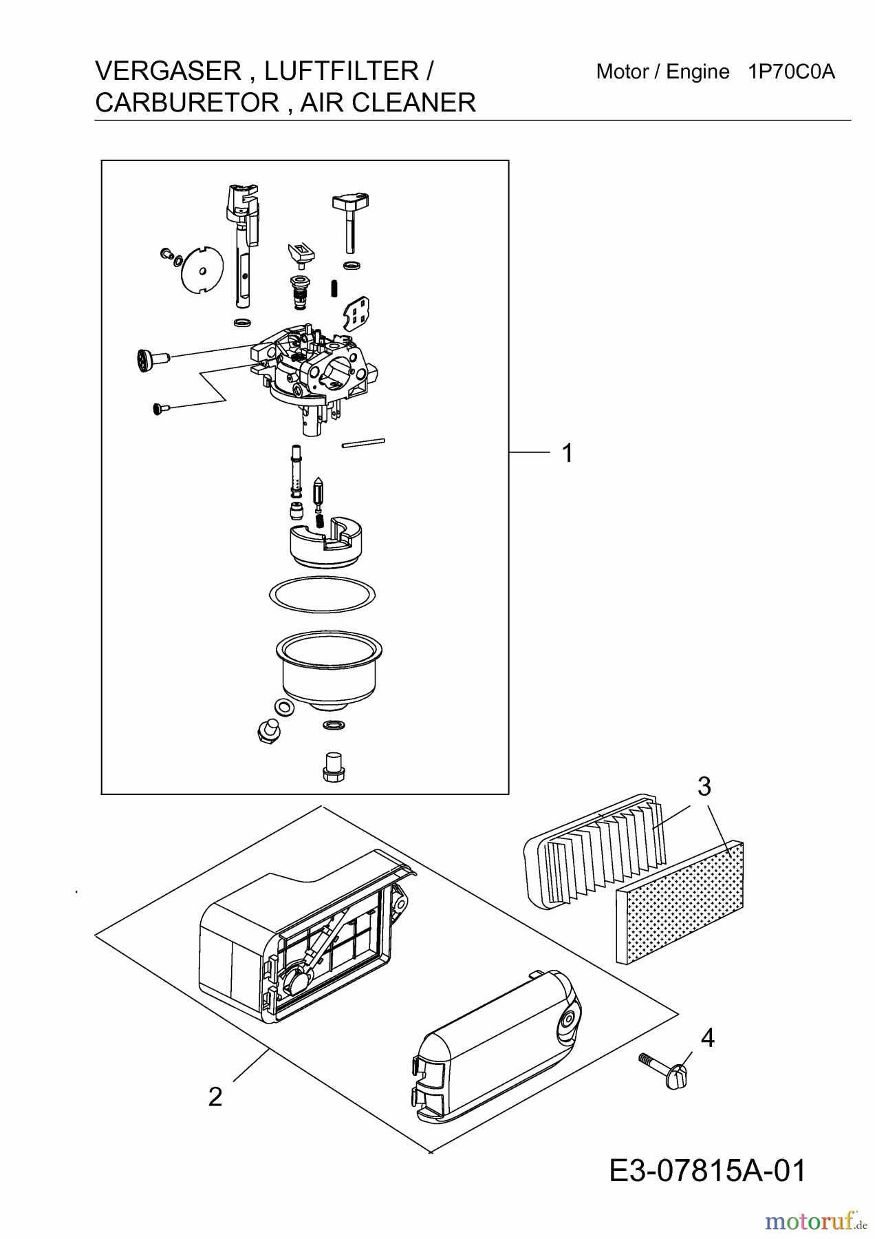 MTD-Motoren Vertikal 1P70C0A 752Z1P70C0A (2012) Vergaser, Luftfilter