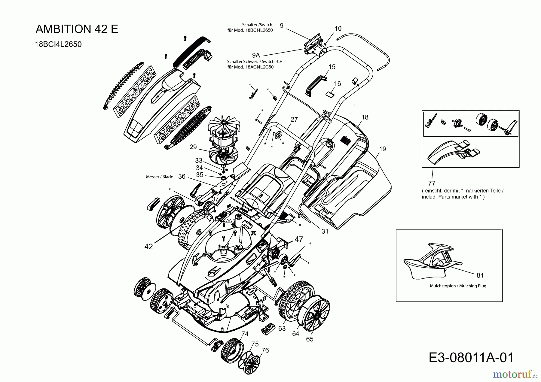 Wolf-Garten Elektromäher Ambition 42 E 18BCI4L2650 (2013) Grundgerät