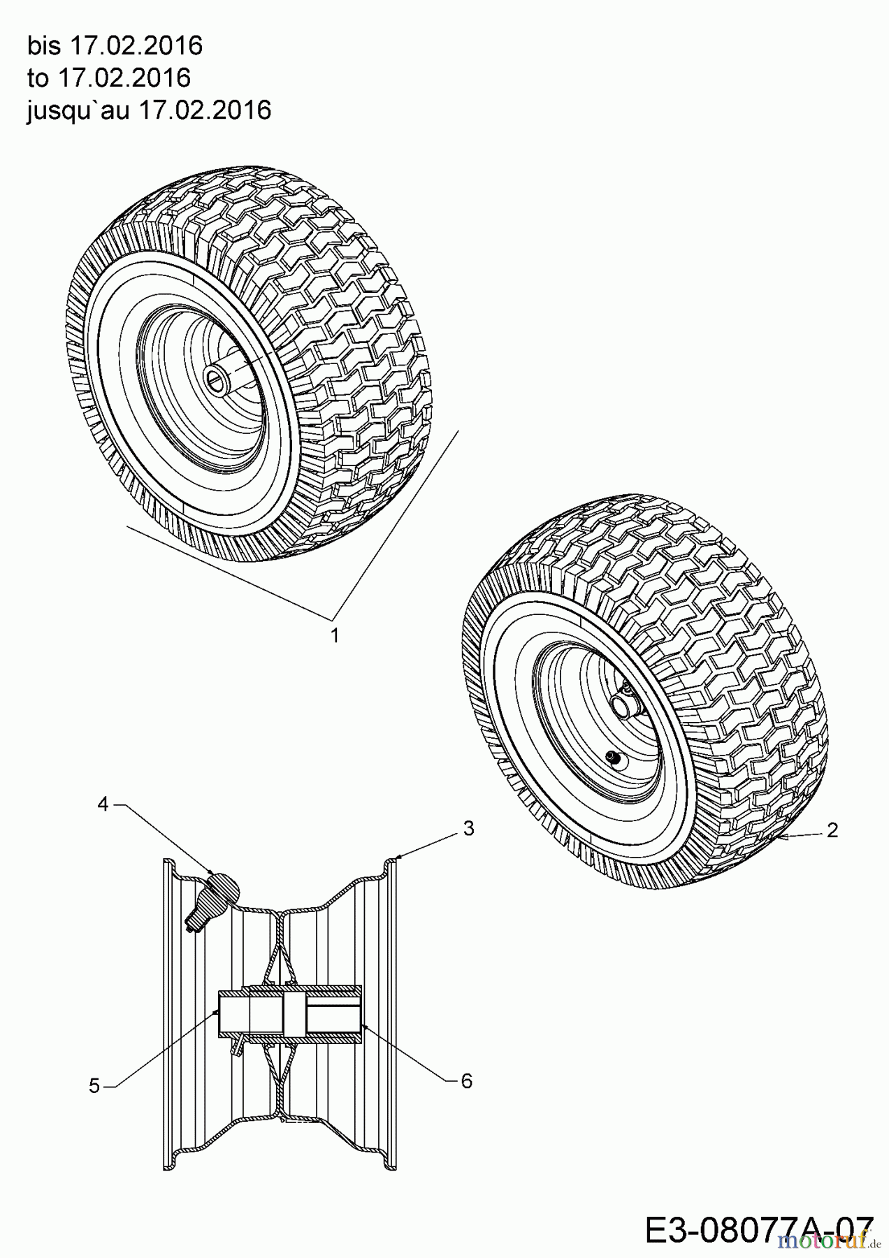 MTD Rasentraktoren 13.5/38 13A1765F308 (2016) Räder vorne 15x6 bis 17.02.2016