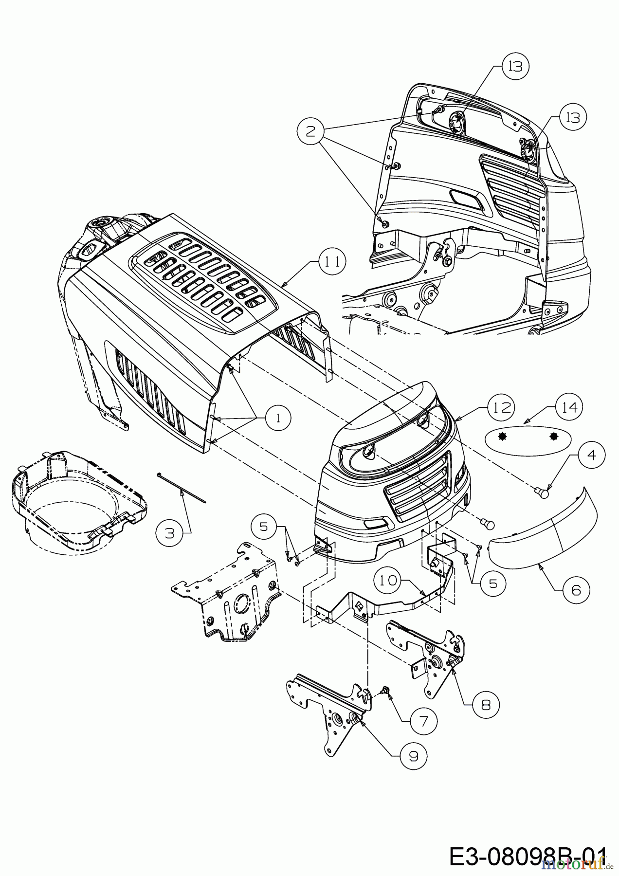  Qualcast Rasentraktoren LT 125-92 13HH765E639  (2014) Motorhaube 5-Style