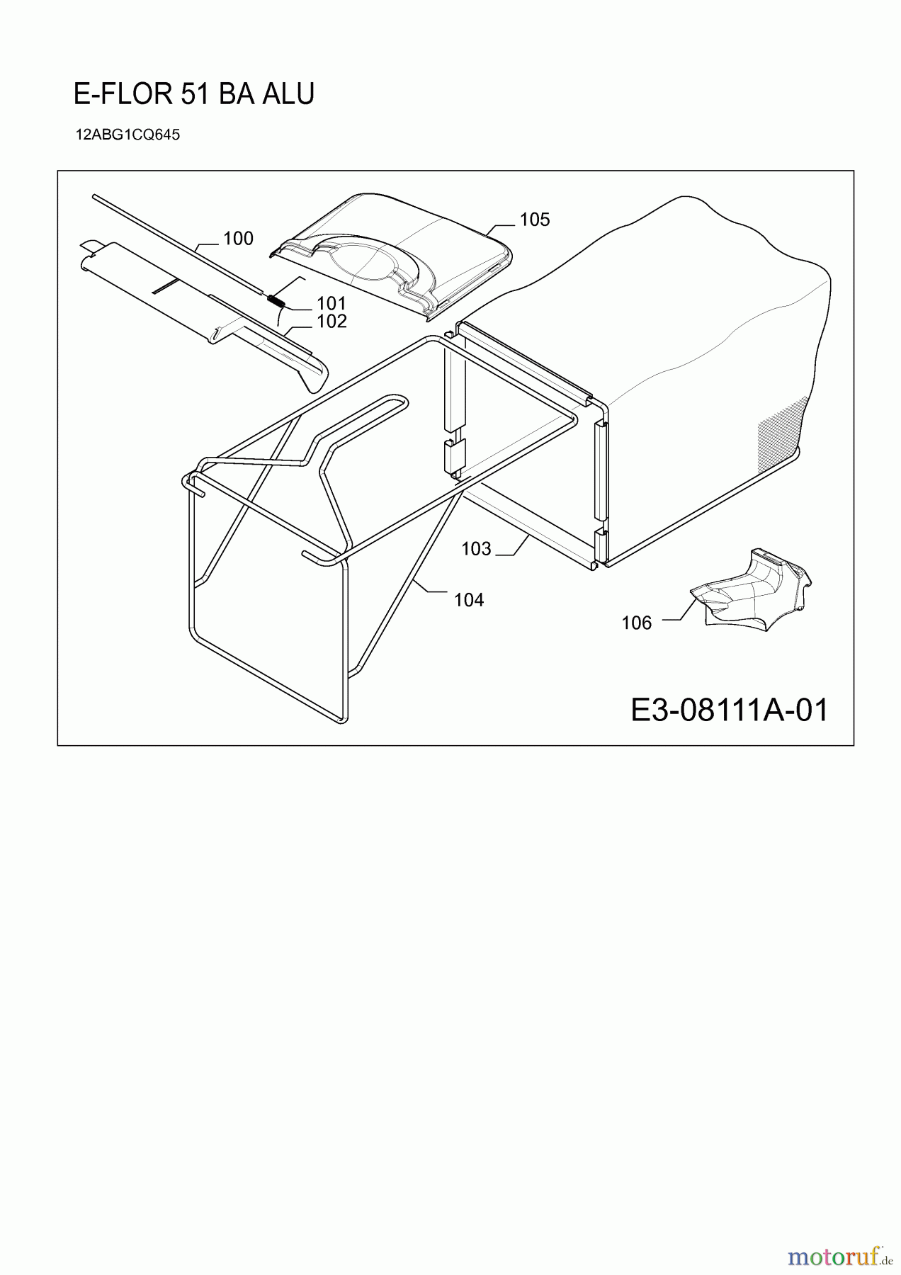 E-Flor Motormäher mit Antrieb 51 BA ALU 12ABG1CQ645 (2013) Grasfangsack