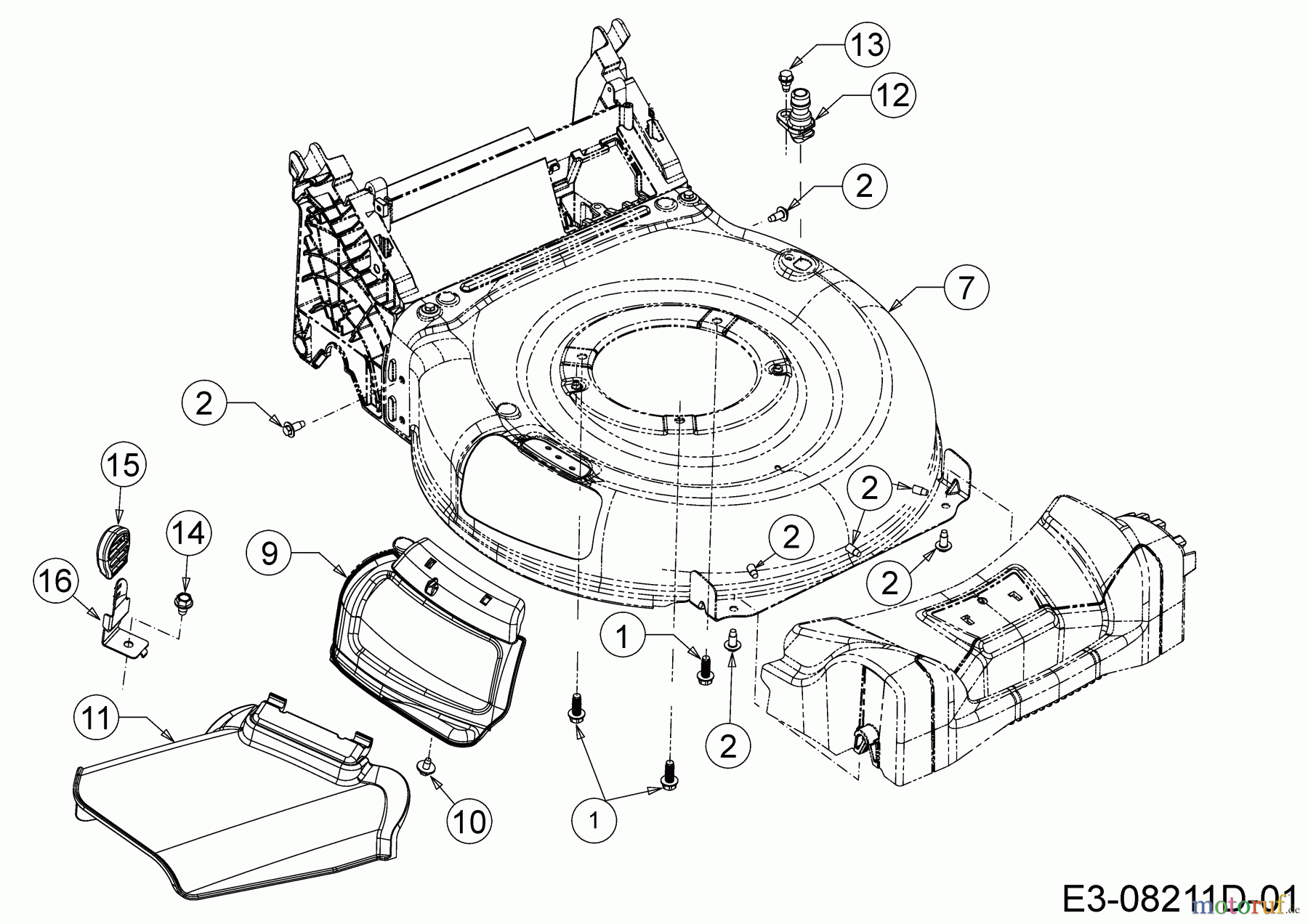 Wolf-Garten Motormäher mit Antrieb A 530 ASPHWIS 12AYPV7E650 (2018) Deflektor, Mähwerksgehäuse, Mulchklappe, Waschdüse