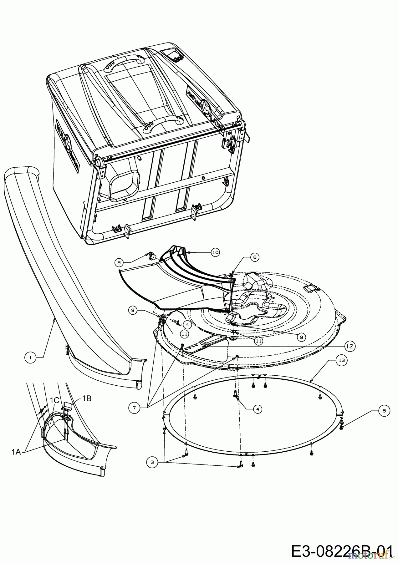 WOLF-Garten Expert Rasentraktoren Scooter Pro 13B226ED650 (2014) Auswurfschacht, Deflektor, Luftleitblech, Messer