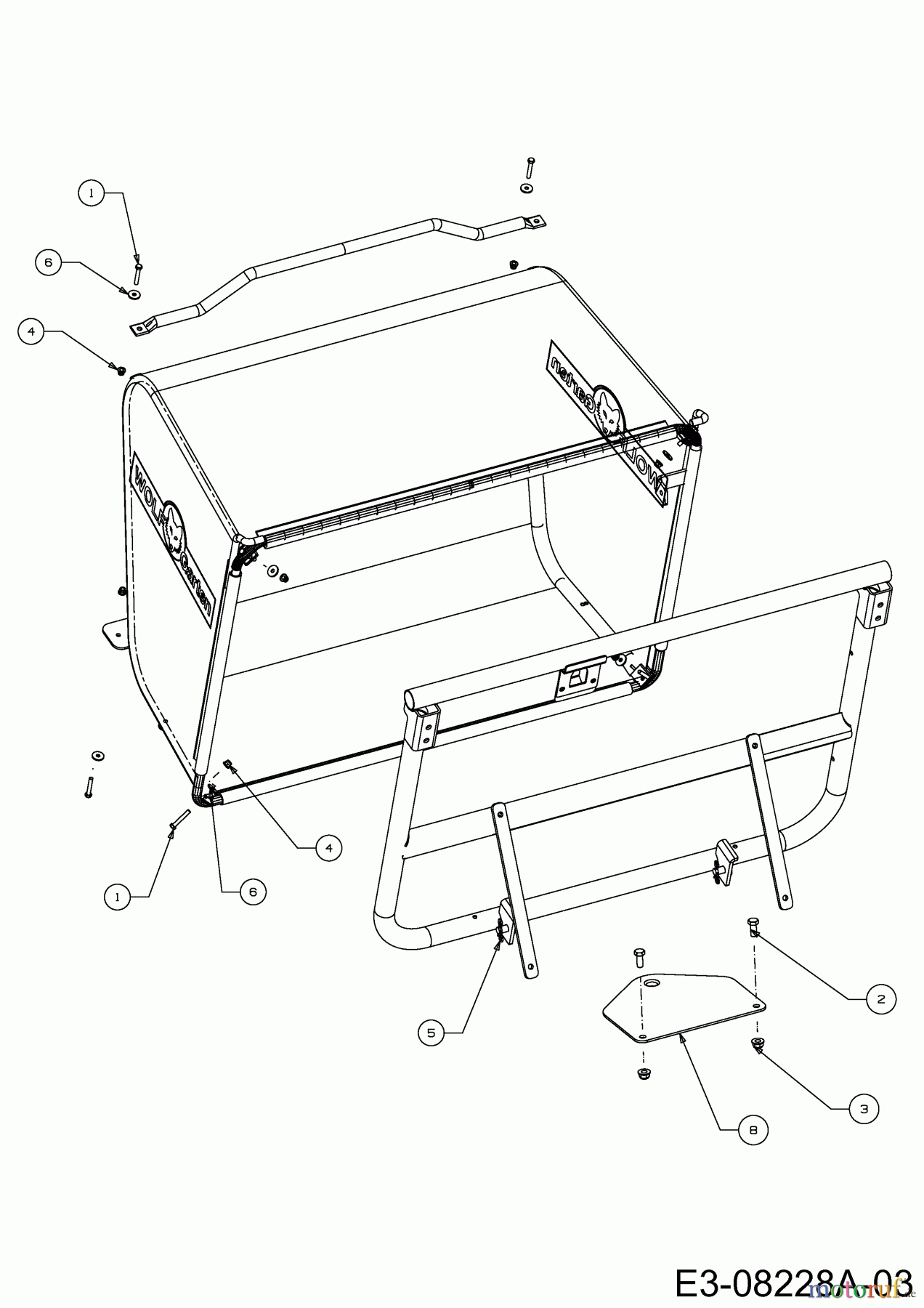 Wolf-Garten Rasentraktoren Scooter Mini / RDE 60 M 13A326SC650M (2015) Anhängekupplung, Schraubensatz Grasfangsack