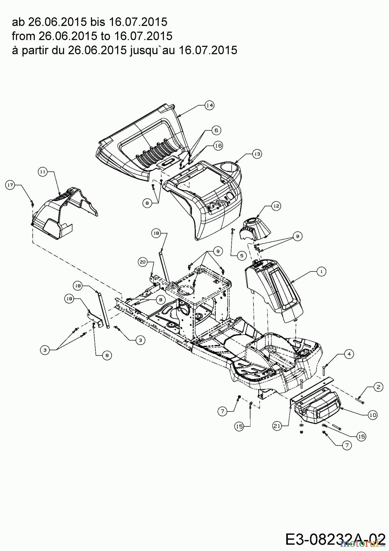 MTD Rasentraktoren Minirider 60 RD 13A625SC600 (2015) Frontgewicht, Verkleidungen ab 26.06.2015 bis 16.07.2015