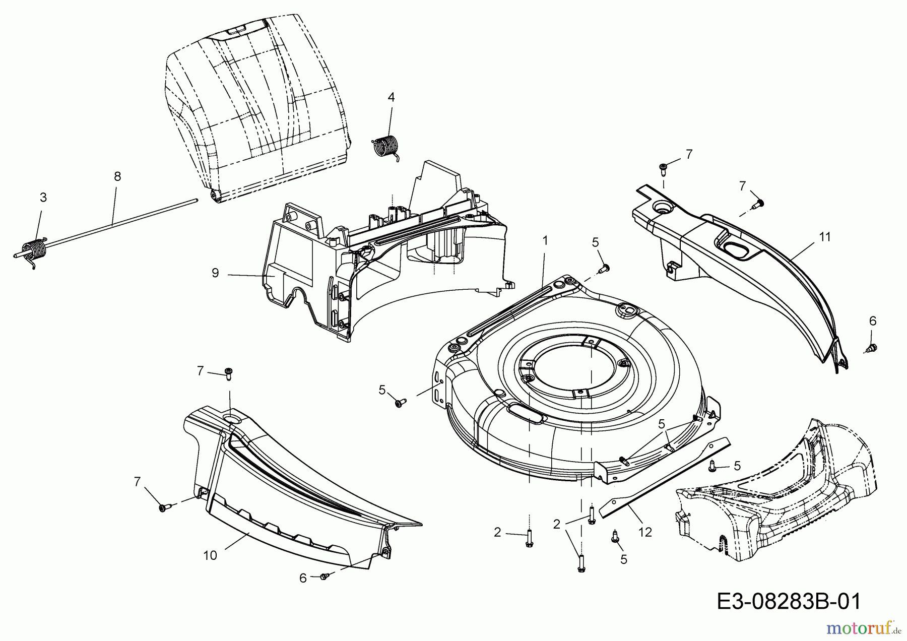 Massey Ferguson Motormäher mit Antrieb MF 53 SPKV 12BVQ57D695 (2014) Leitstück hinten, Mähwerksgehäuse, Stange Heckklappe, Verkleidungen