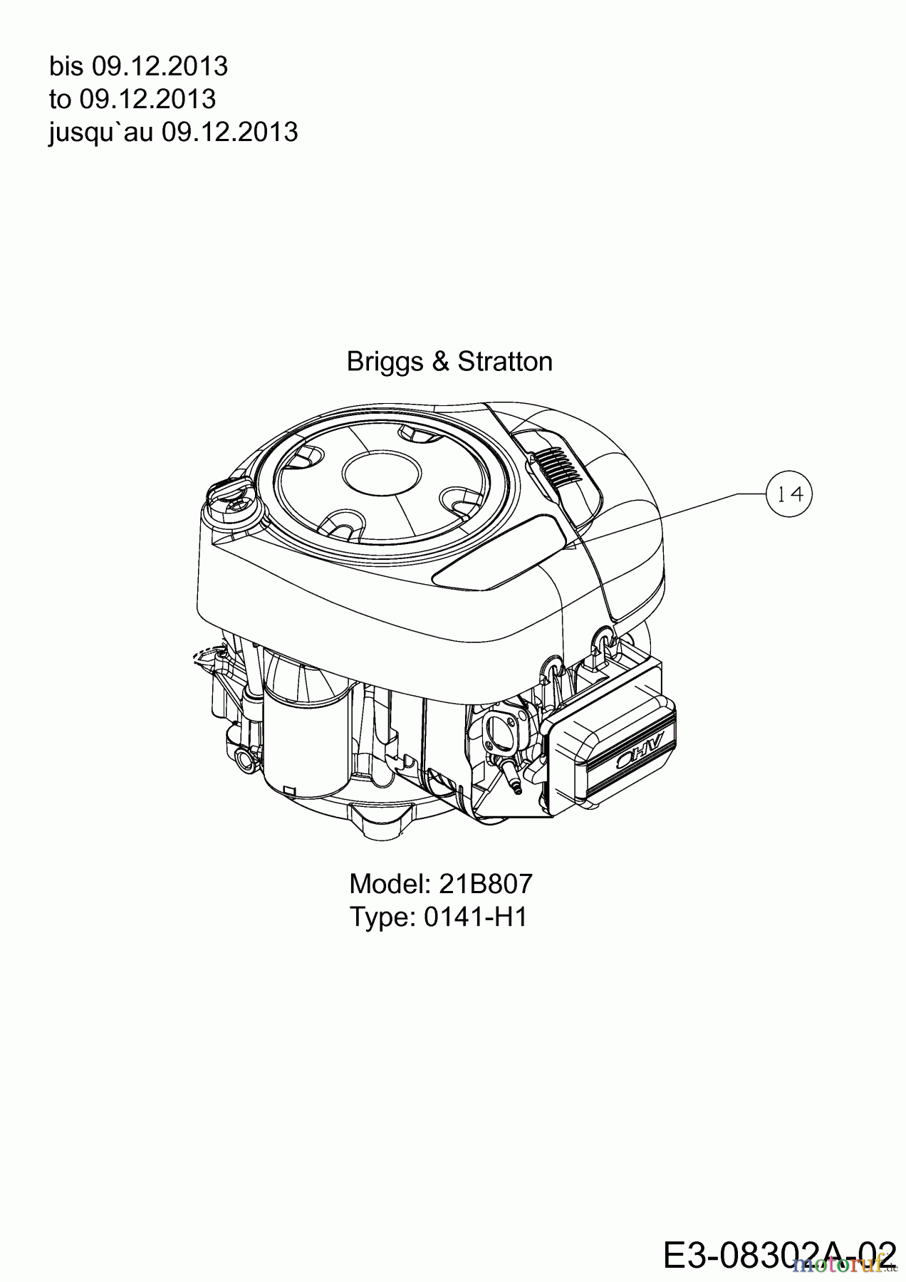 Bestgreen Rasentraktoren BG 1396 SBK 13HH765F655 (2014) Motor Briggs & Stratton bis 09.12.2013