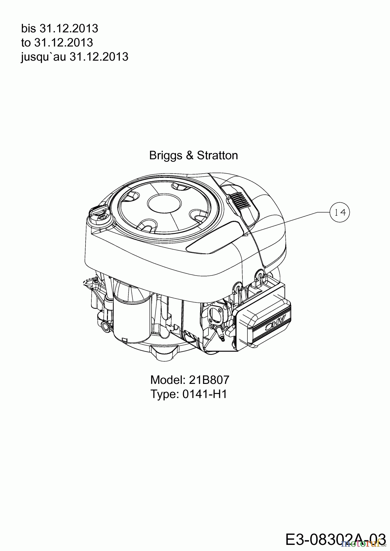 Bestgreen Rasentraktoren BG Pro 1392 HRBK 13HH713E655 (2014) Motor Briggs & Stratton bis 31.12.2013