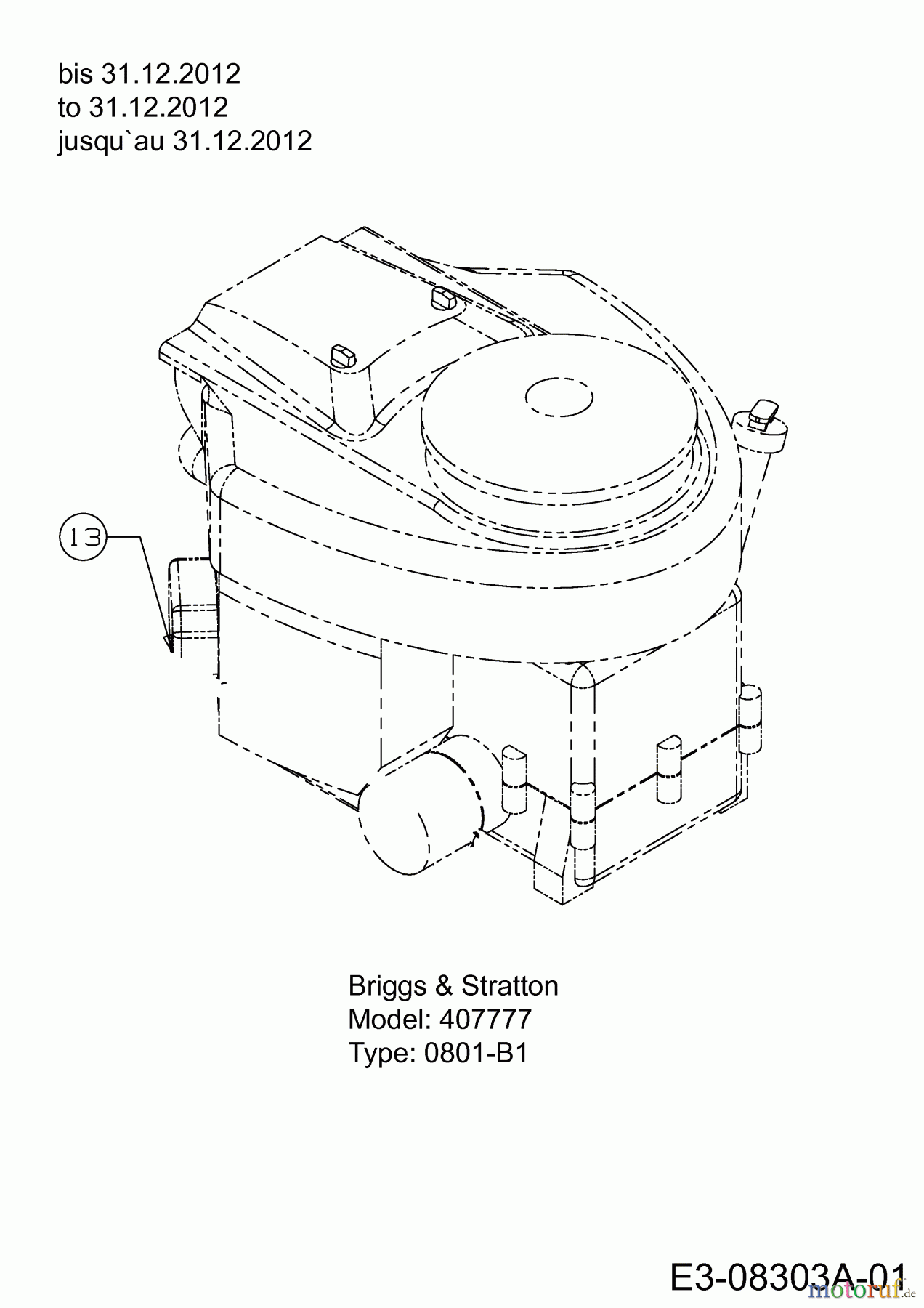 MTD Rasentraktoren 220/105 H 13AU99KN676 (2013) Motor Briggs & Stratton bis 31.12.2012