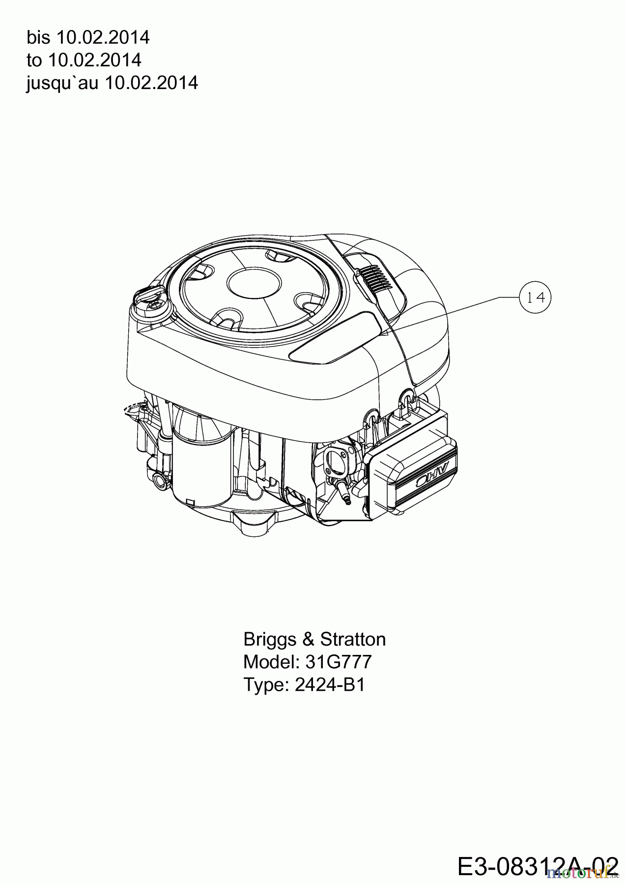  Cub Cadet Rasentraktoren CC 717 HN 13HD71DN603  (2014) Motor Briggs & Stratton bis 10.02.2014