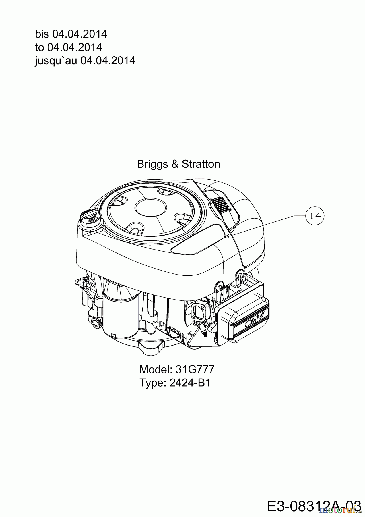  Cub Cadet Rasentraktoren CC 1018 AN 13HD90AN603  (2014) Motor Briggs & Stratton bis 04.04.2014