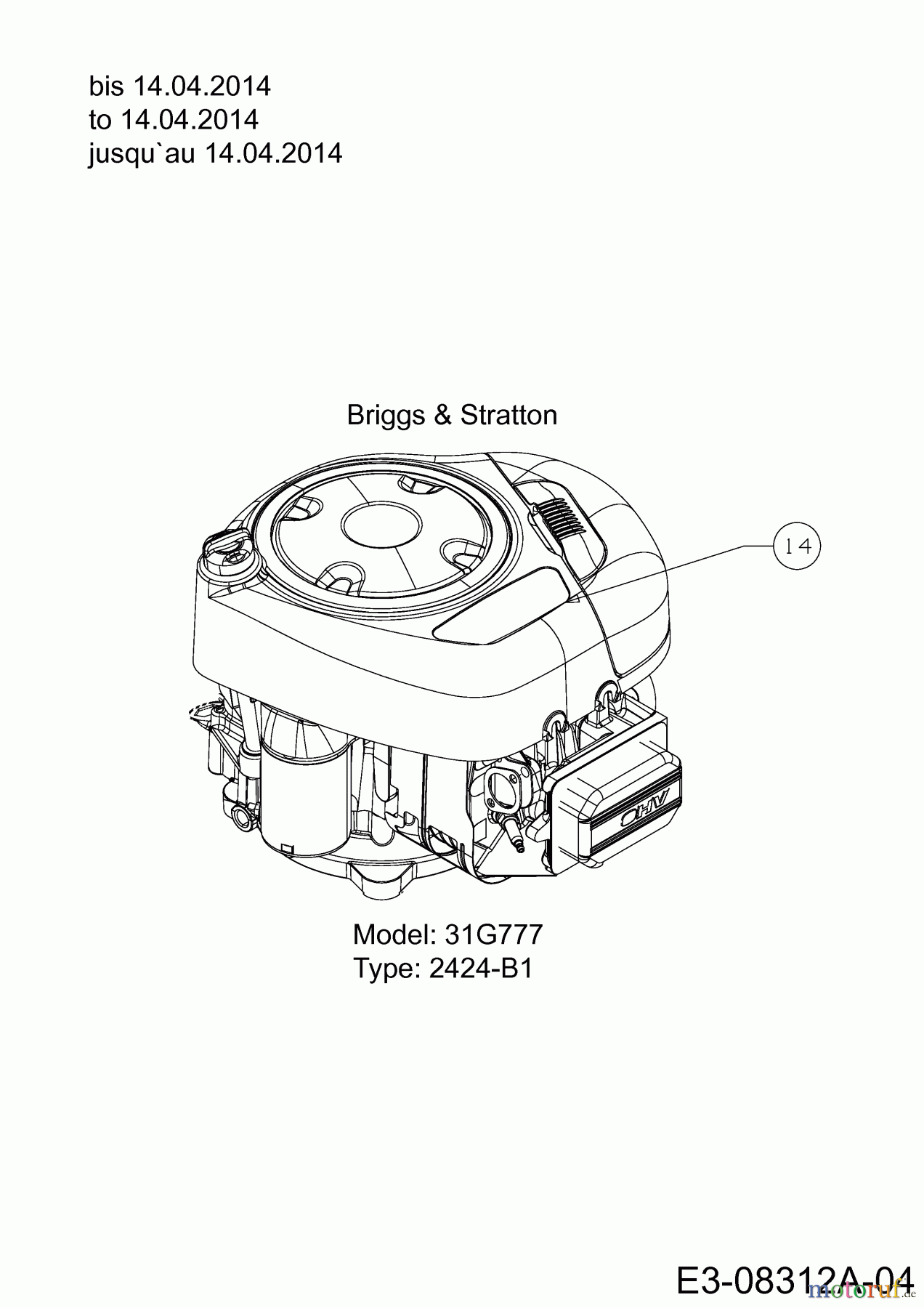  Massey Ferguson Rasentraktoren MF 36-18 RD 13HD91GE695  (2014) Motor Briggs & Stratton bis 14.04.2014