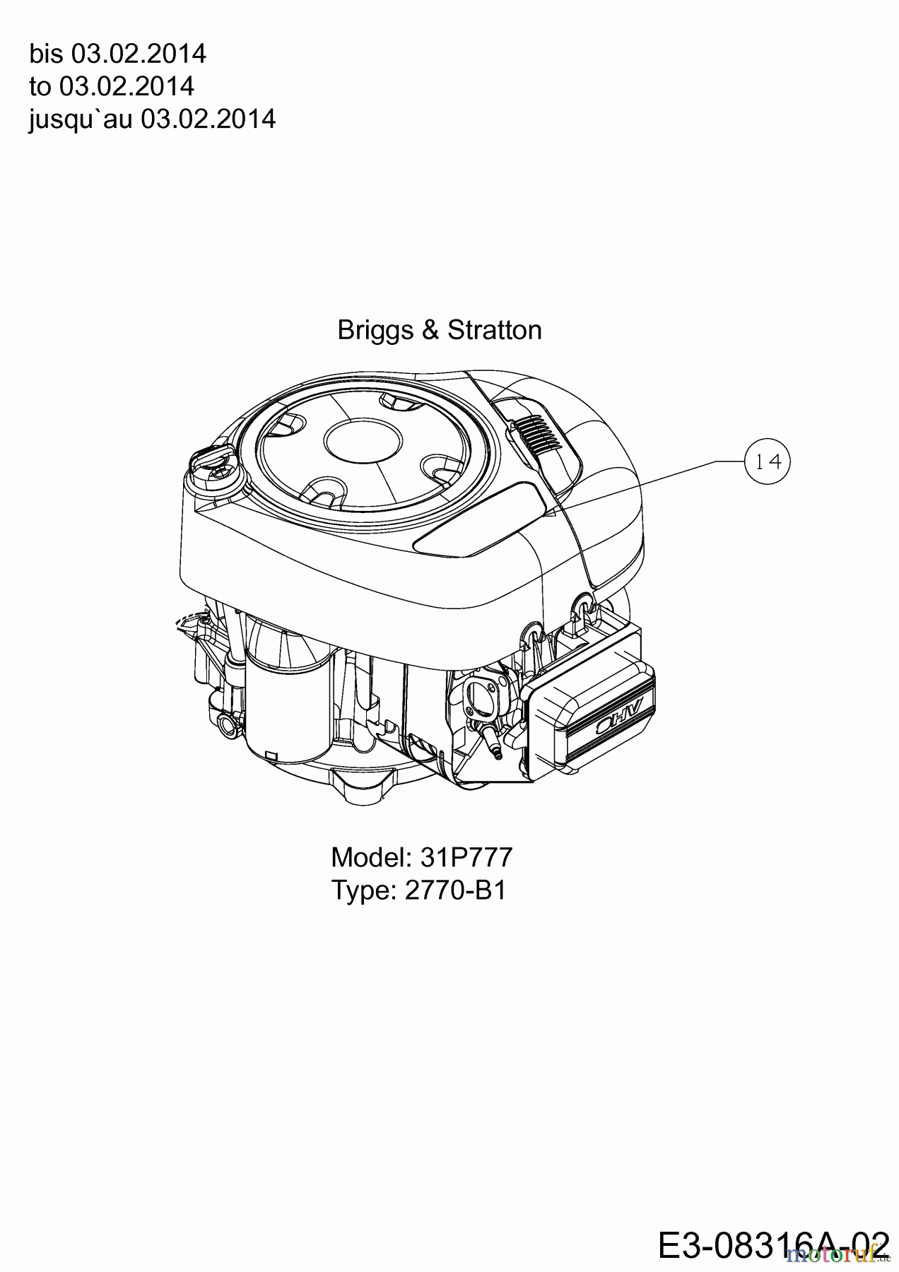  Tigara Rasentraktoren TG 19/107 H 13HJ79KG649  (2014) Motor Briggs & Stratton bis 03.02.2014