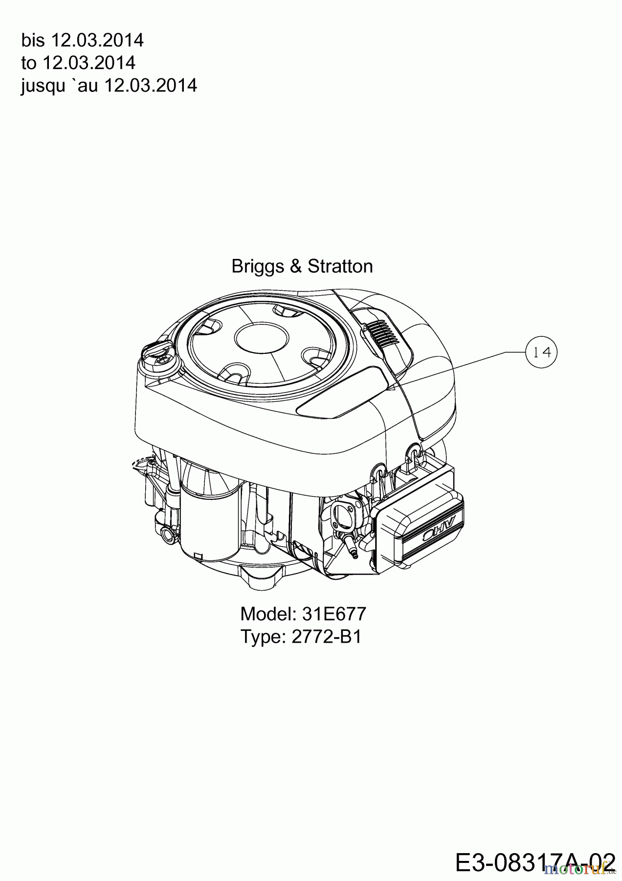  Cub Cadet Rasentraktoren CC 1016 AE 13HD90AE603  (2014) Motor Briggs & Stratton bis 12.03.2014