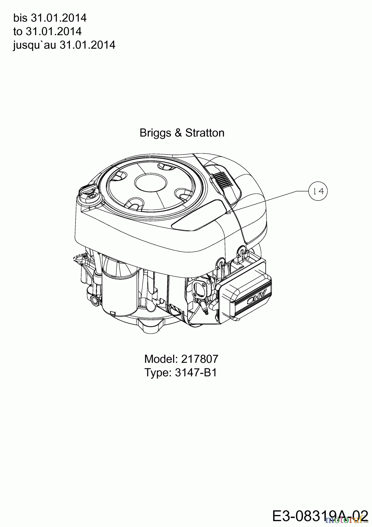 MTD Rasentraktoren Smart RE 115 13HH765E676 (2014) Motor Briggs & Stratton bis 13.01.2014