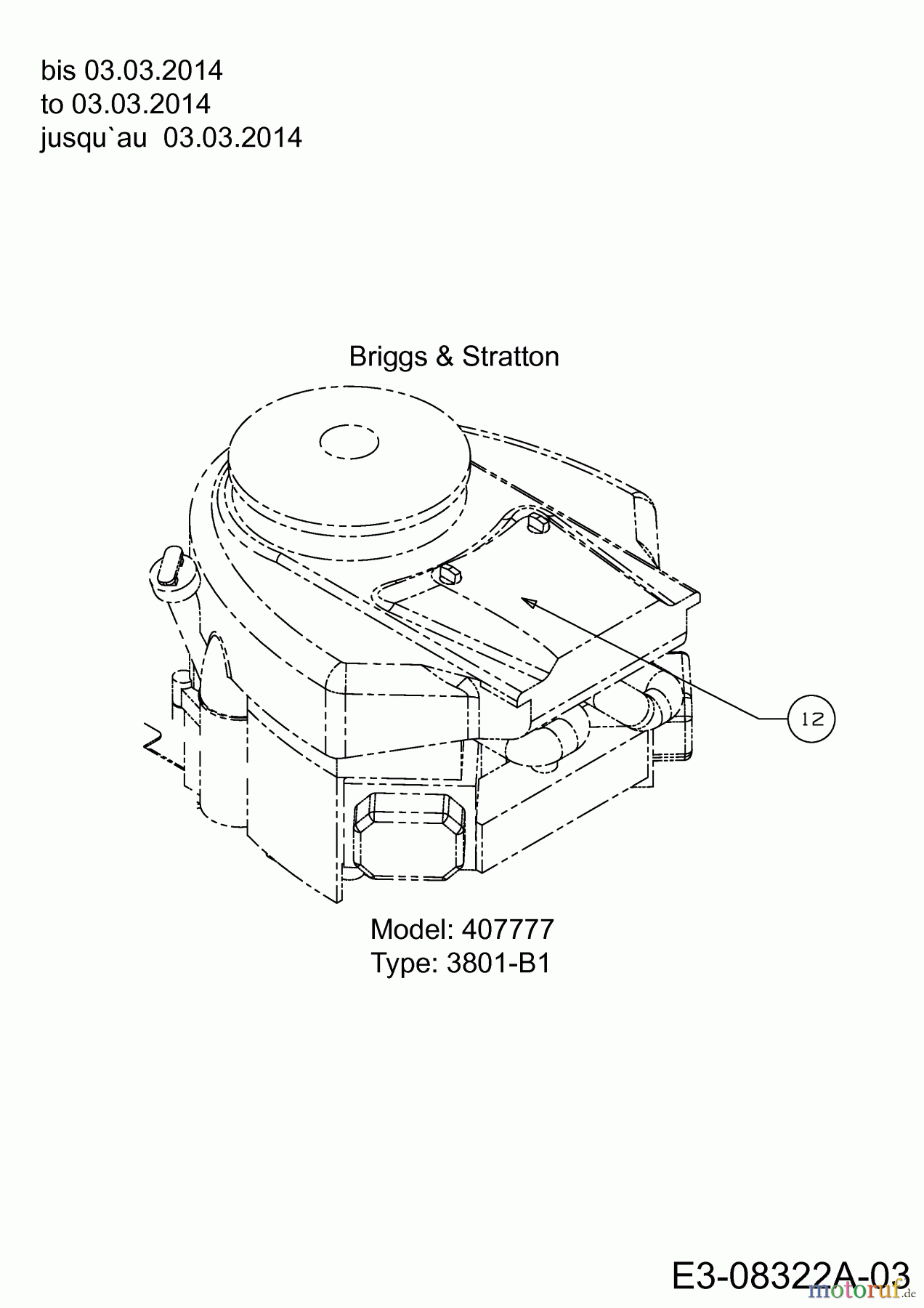  Blisar Rasentraktoren GN 222 13HU763N607  (2014) Motor Briggs & Stratton bis 03.03.2014