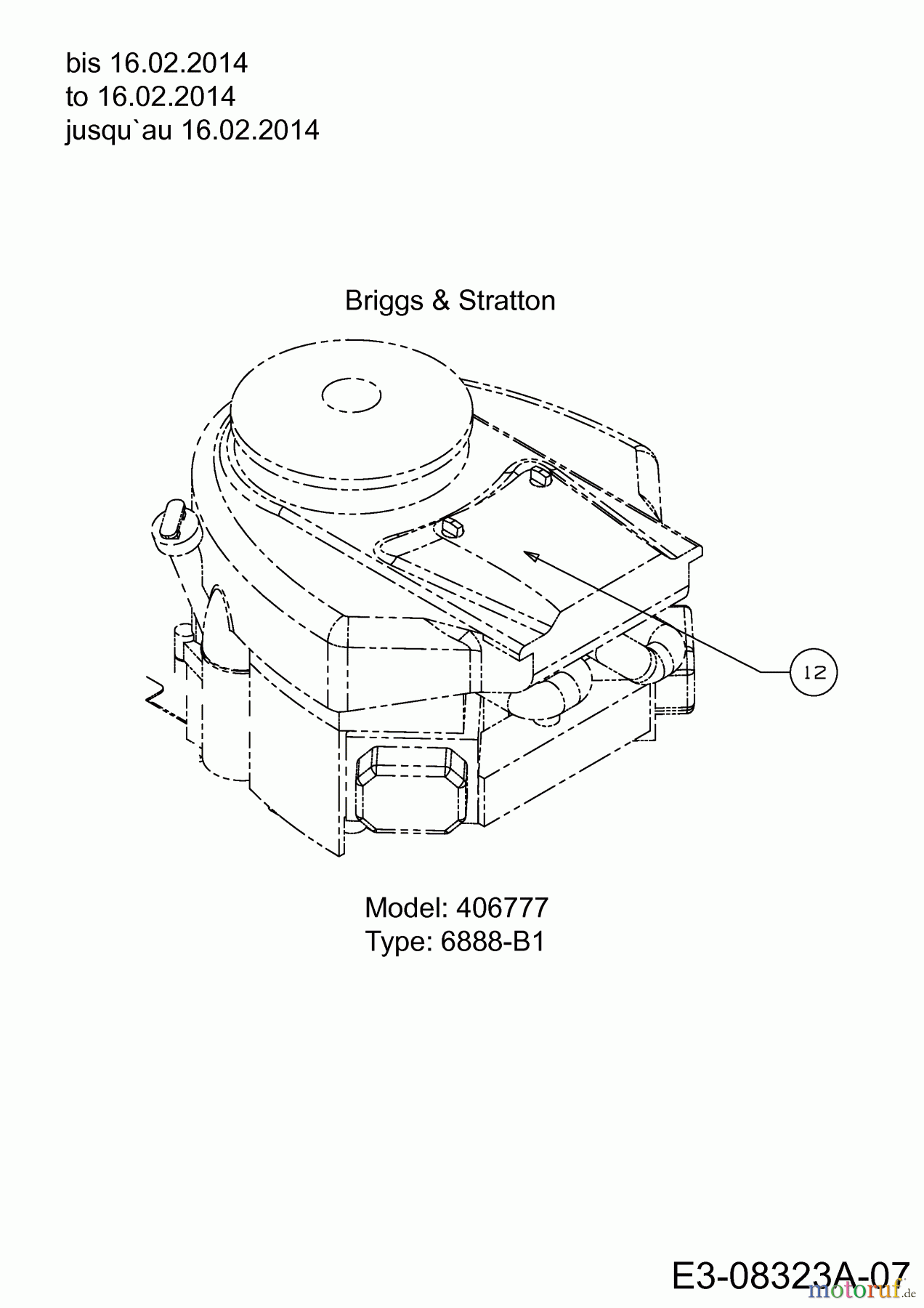 Verts Loisirs Rasentraktoren VLH 107 B 13HT79KG617 (2014) Motor Briggs & Stratton bis 16.02.2014