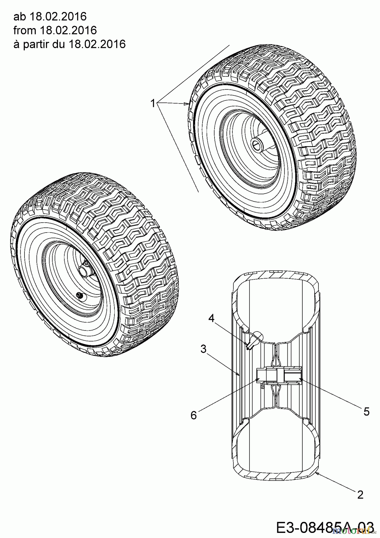  MTD Rasentraktoren 13.5/38 13A1765F308  (2016) Räder vorne 15x6 ab 18.02.2016