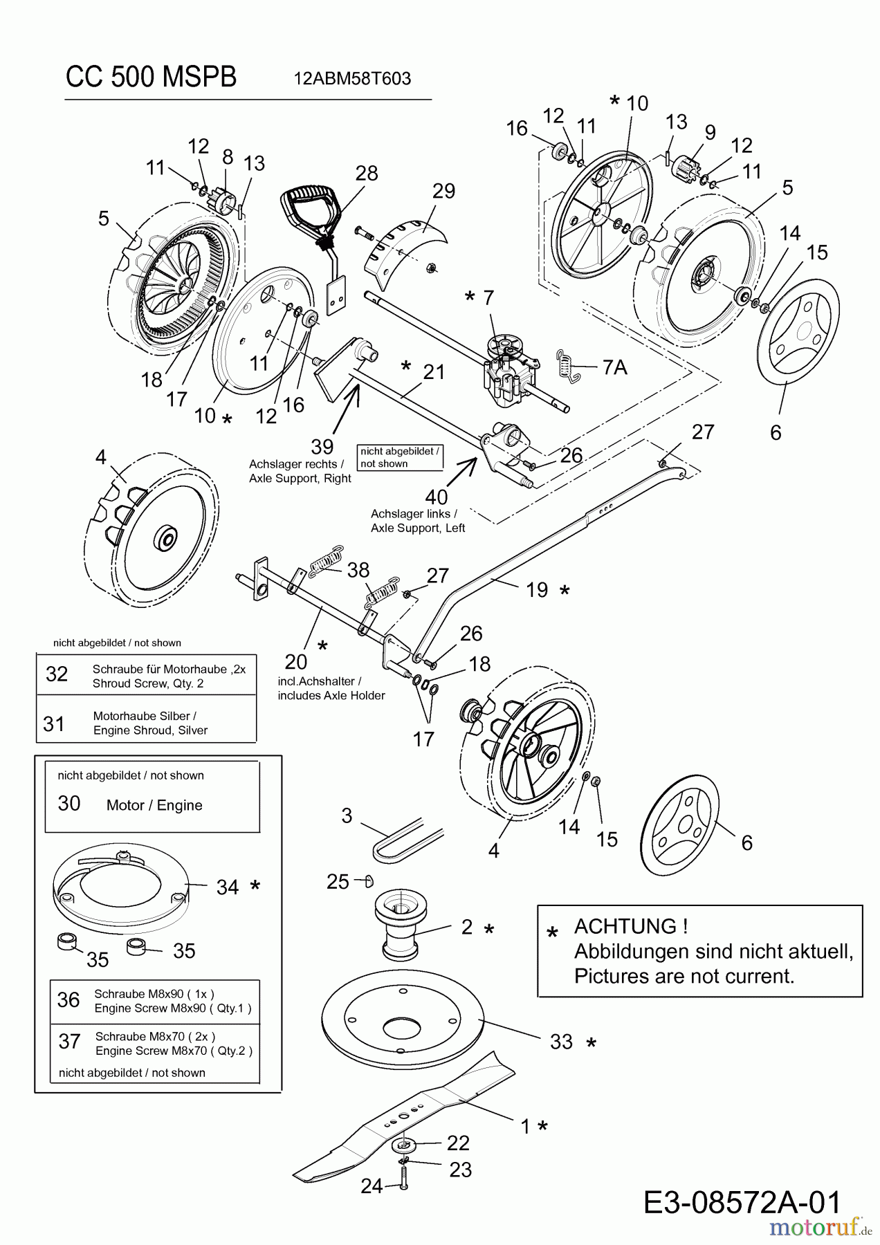  Cub Cadet Motormäher mit Antrieb CC 500 MSPB 12ABM58T603  (2013) Messer, Räder, Höhenverstellung, Getriebe