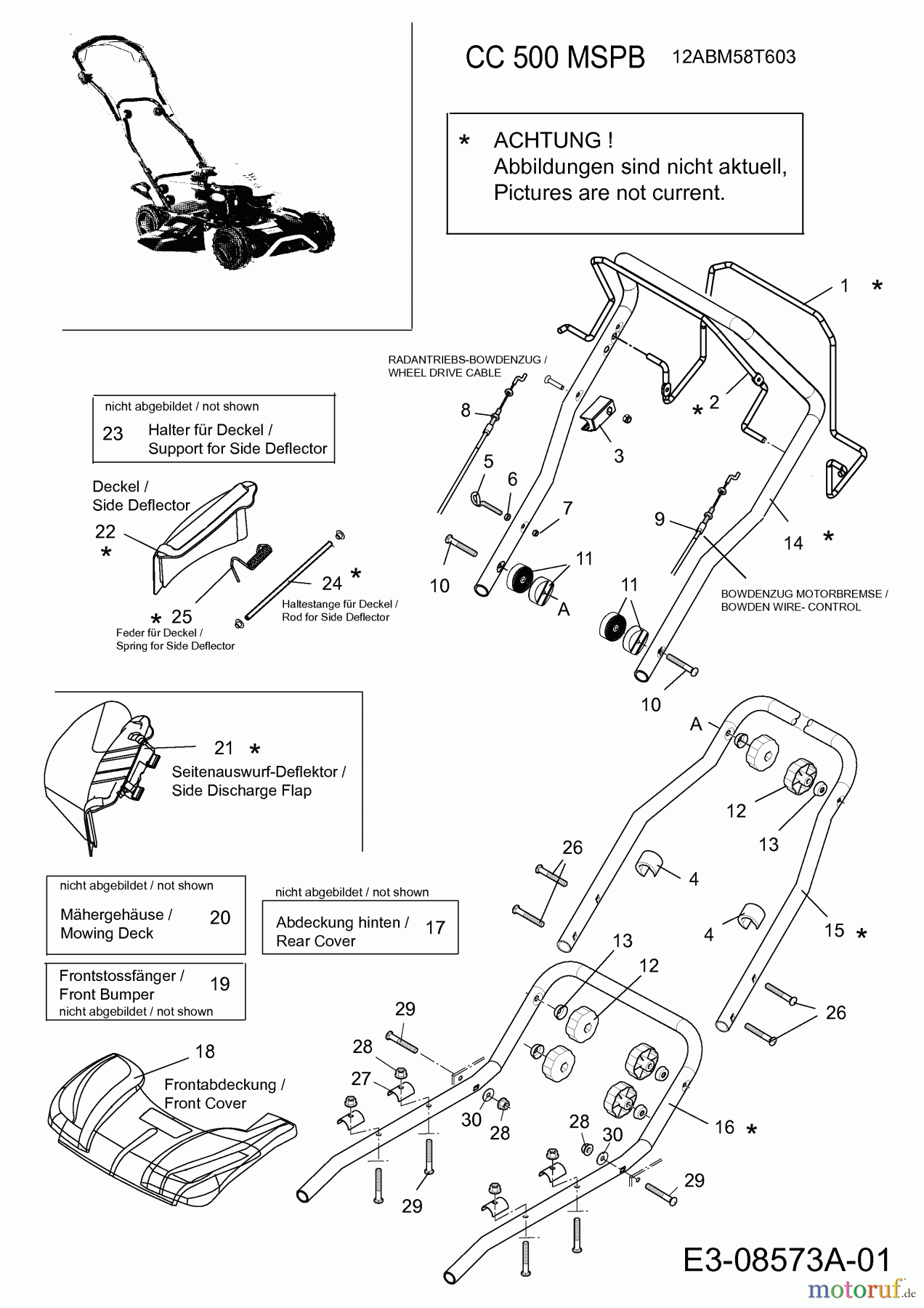  Cub Cadet Motormäher mit Antrieb CC 500 MSPB 12ABM58T603  (2013) Holm, Bowdenzüge, Gehäuse, Abdeckungen
