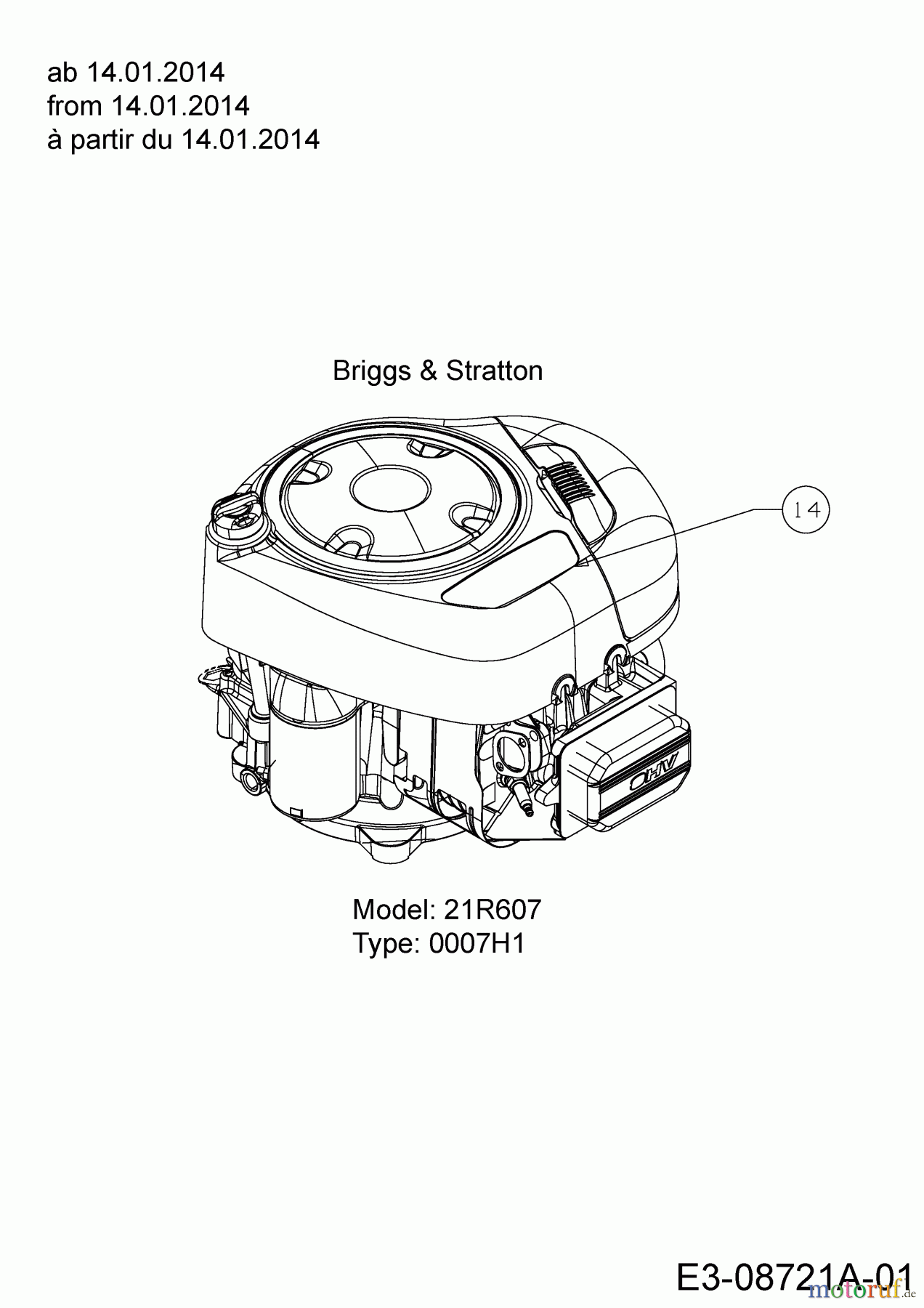 MTD Rasentraktoren 115/92 R 13HH761E612 (2016) Motor Briggs & Stratton ab 14.01.2014