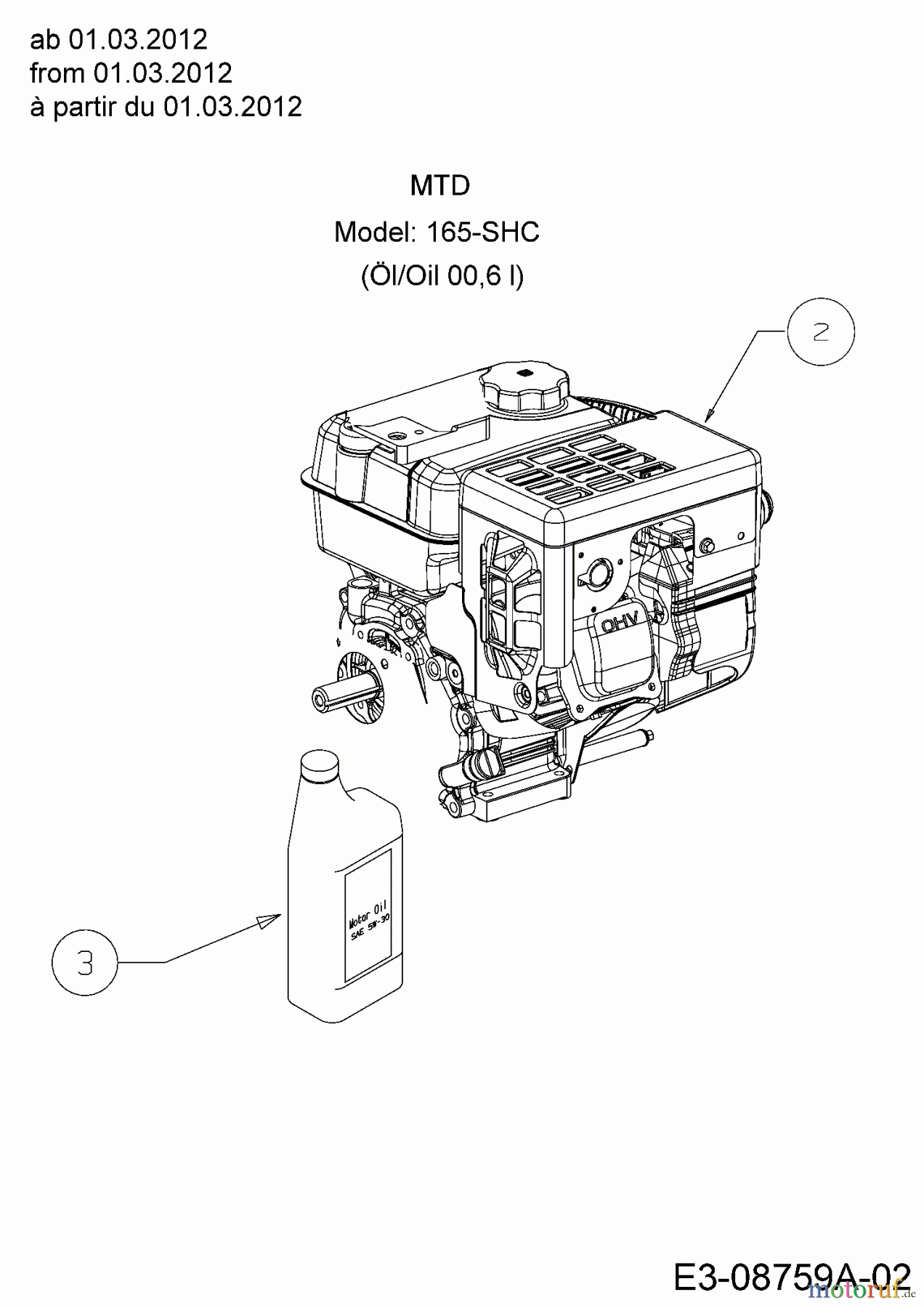  MTD Schneefräsen M 56 31B-32AD678  (2012) Motor MTD ab 01.03.2012