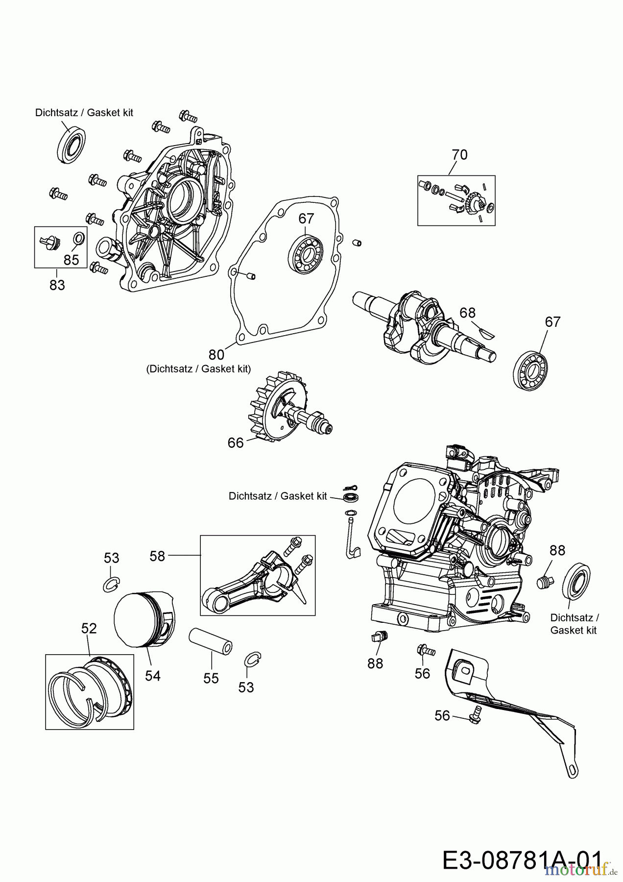 MTD-Motoren MTD horizontal 170-DH 752Z170-DH (2014) Kolben, Nockenwelle, Pleuel, Regler