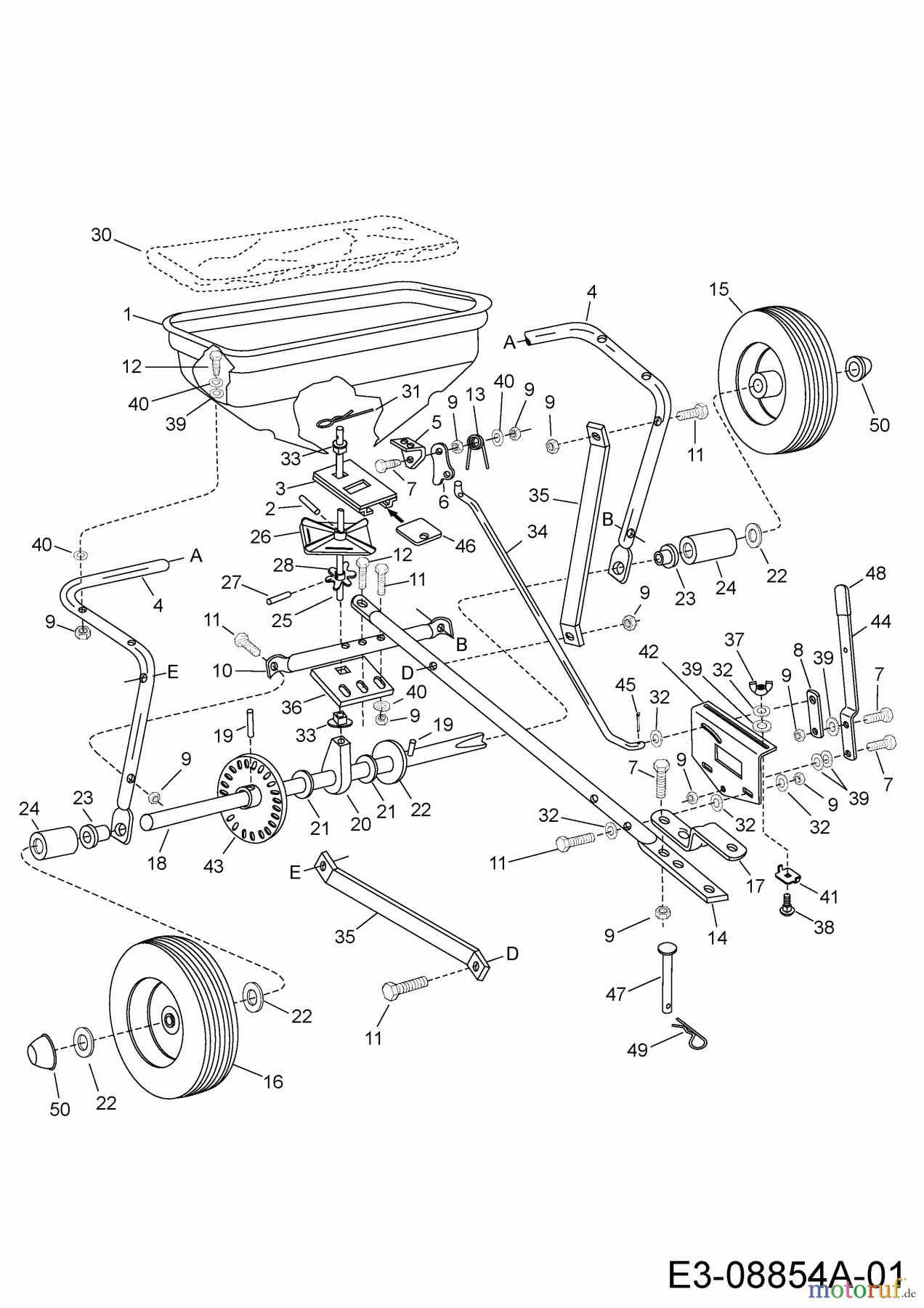 MTD Zubehör Zubehör Garten- und Rasentraktoren Streuer 45-02153  (190-525-000) 190-525-000  (2015) Grundgerät
