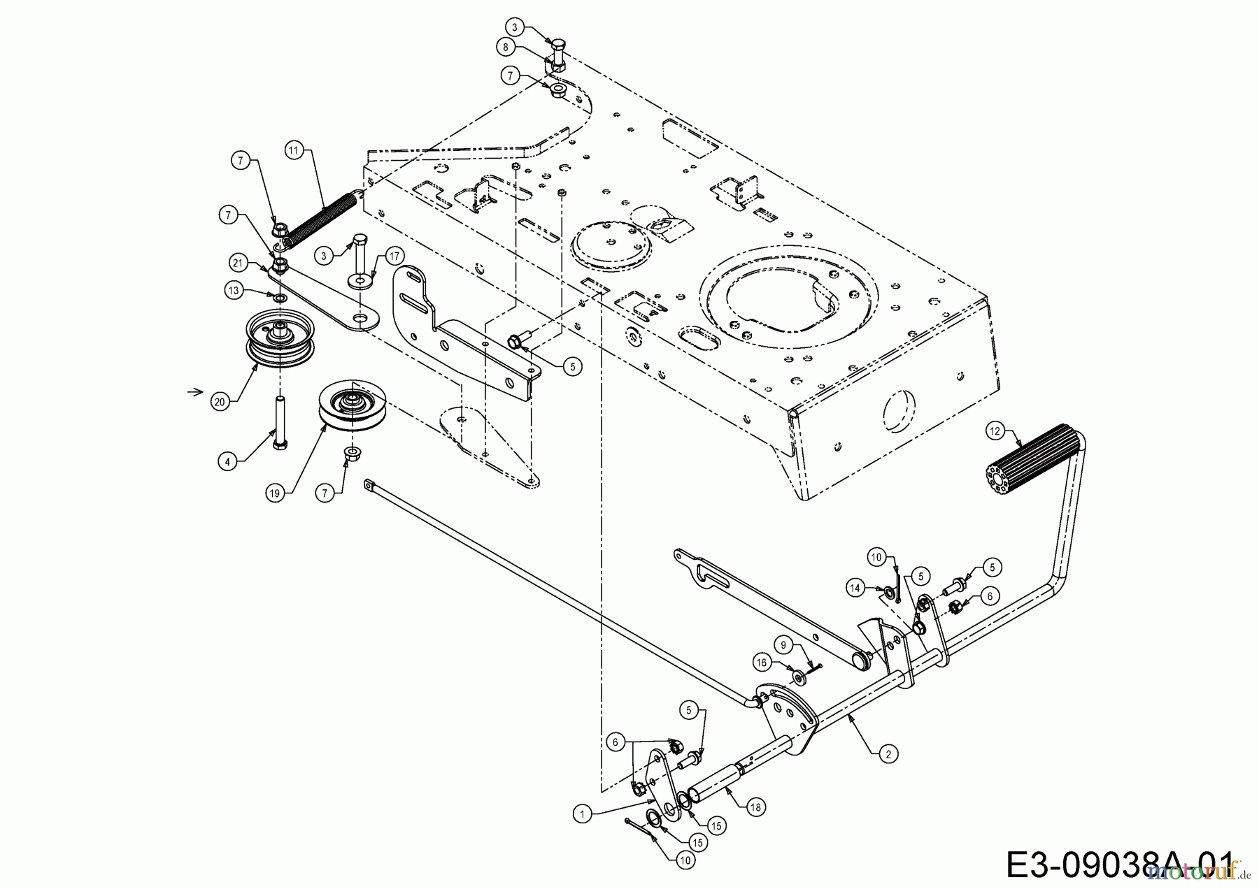  MTD Rasentraktoren H 145 13AA698F678  (2004) Pedalwelle, Spannrollen Fahrantrieb