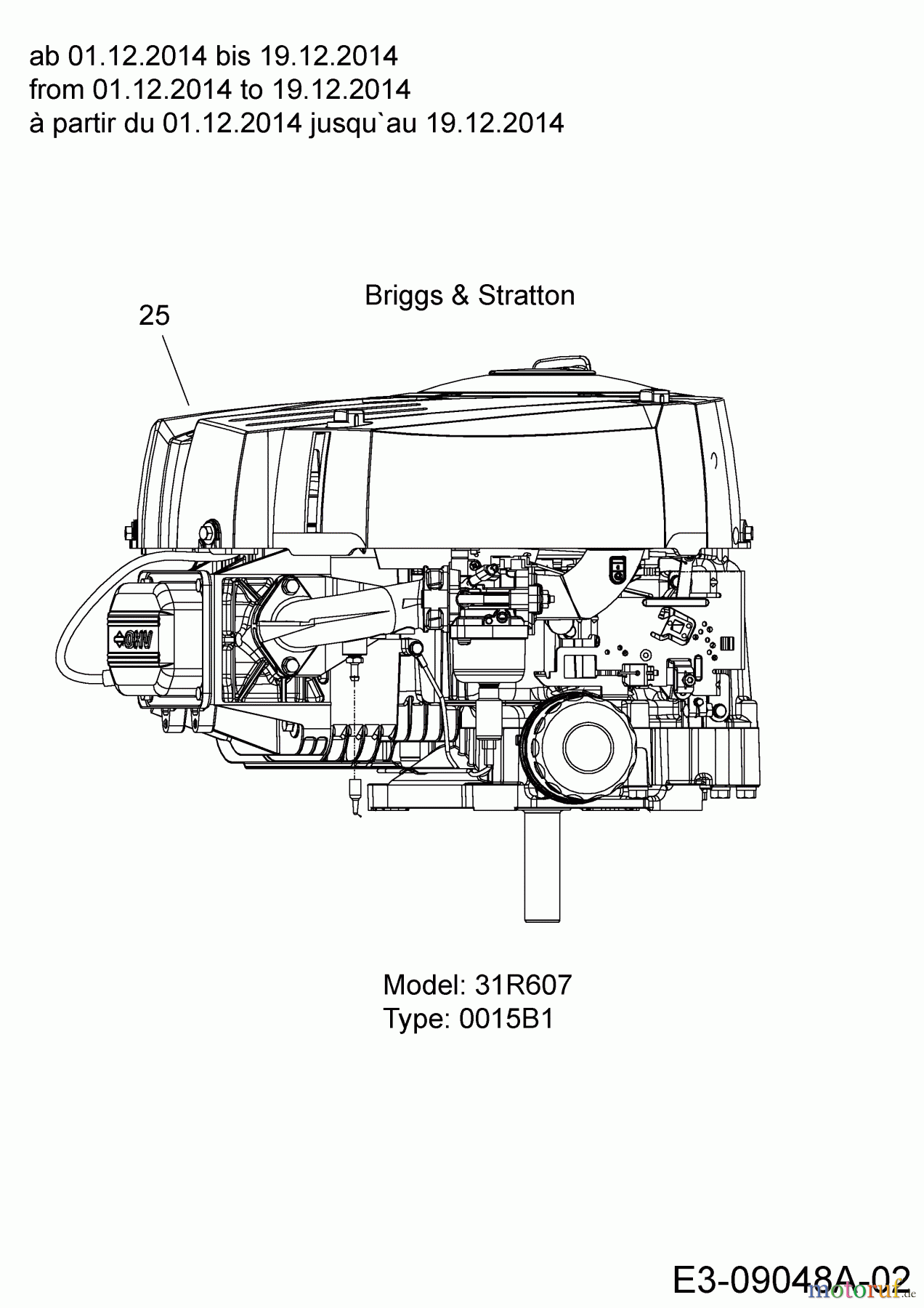  Guem Rasentraktoren GG 175 13HN763G607  (2015) Motor Briggs & Stratton ab 01.12.2014 bis 19.12.2014