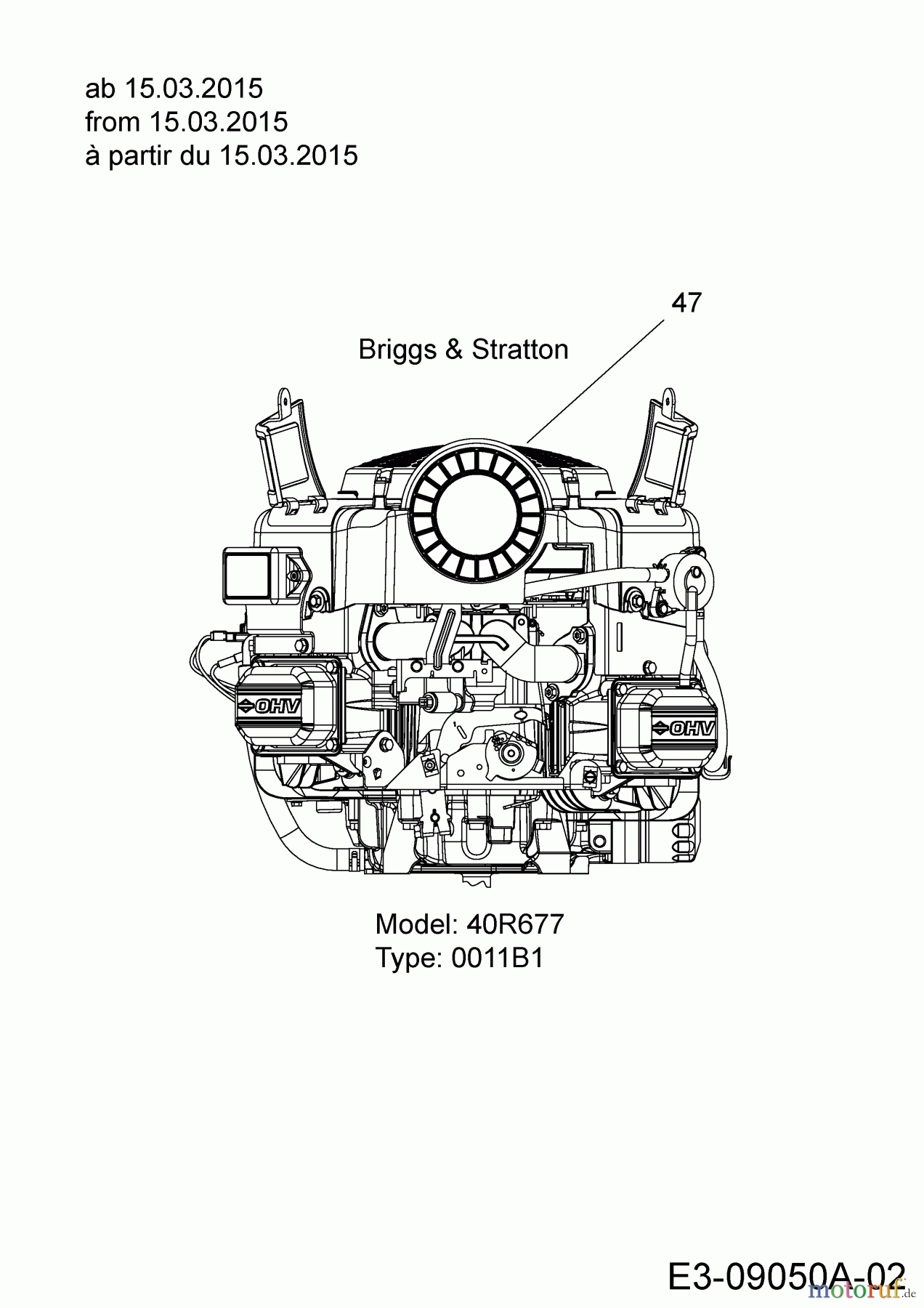 Cub Cadet Rasentraktoren CC 1018 BHE 13HT91AE603 (2015) Motor Briggs & Stratton ab 15.03.2015