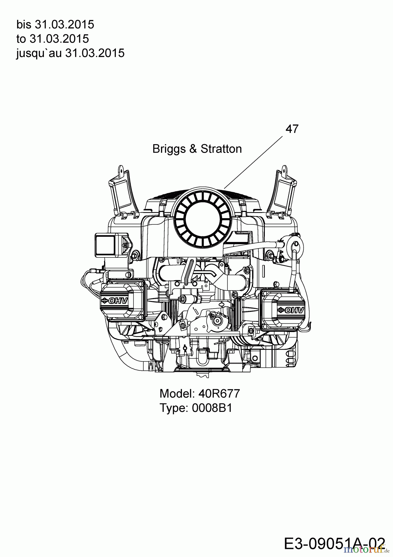 MTD Rasentraktoren LTEX 107 HB 13HT79KG682 (2015) Motor Briggs & Stratton bis 31.03.2015