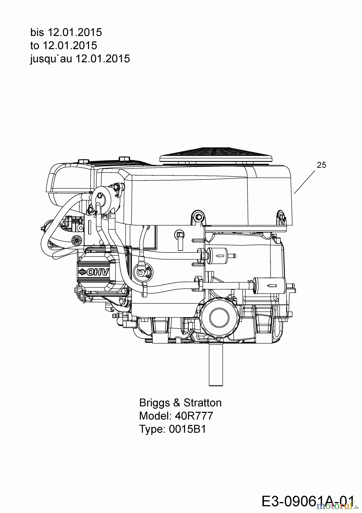 MTD Rasentraktoren 200/105 T 13HT76KN615 (2015) Motor Briggs & Stratton bis 12.01.2015