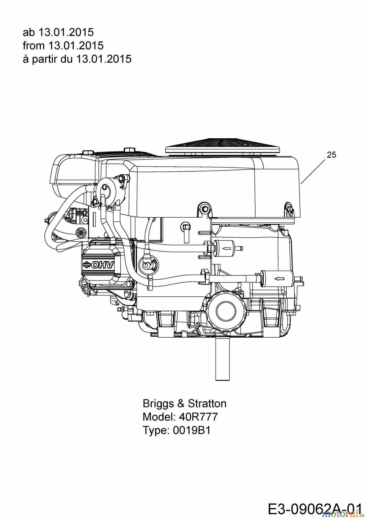MTD Rasentraktoren 200/105 T 13HT76KN615 (2015) Motor Briggs & Stratton ab 13.01.2015