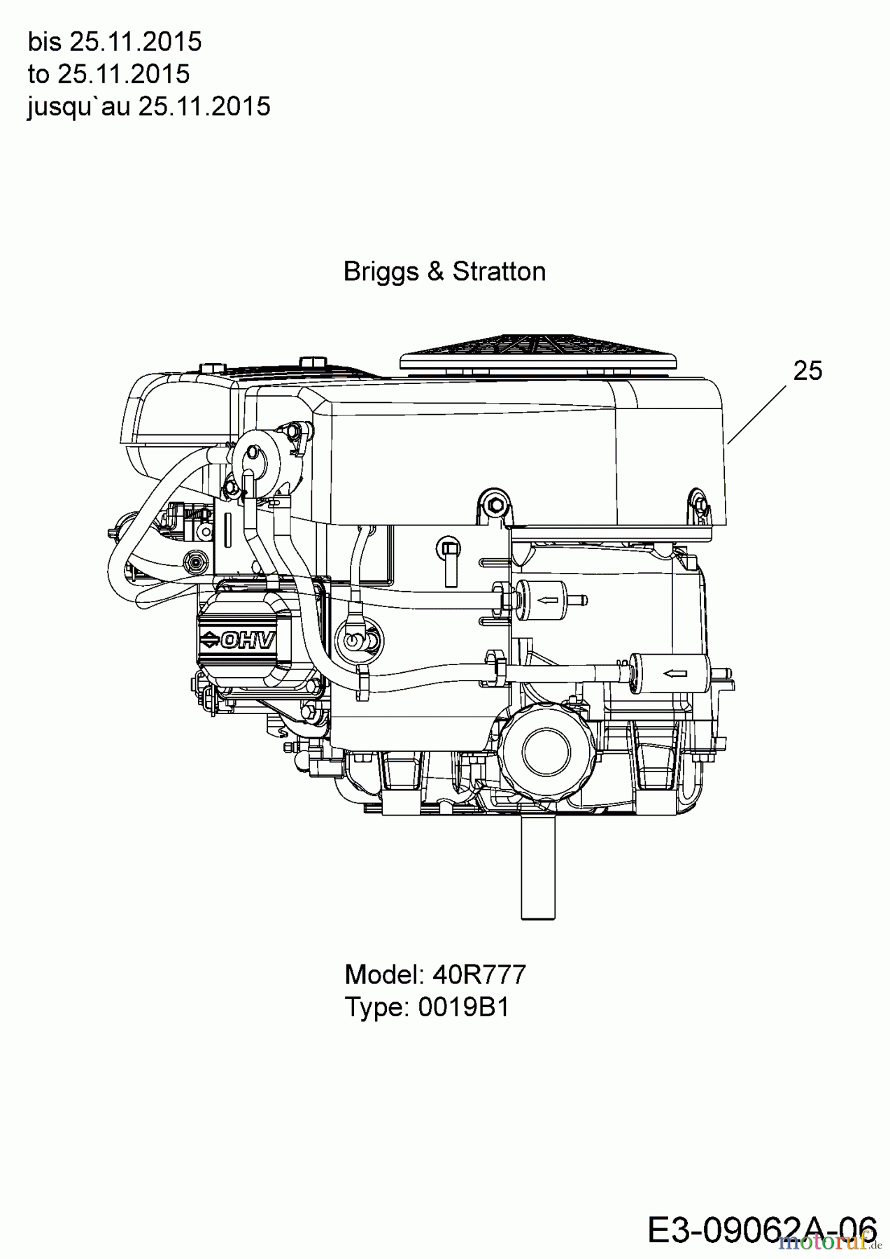 MTD Rasentraktoren Black 200-107 TB 13HT76KG615 (2016) Motor Briggs & Stratton bis 25.11.2015