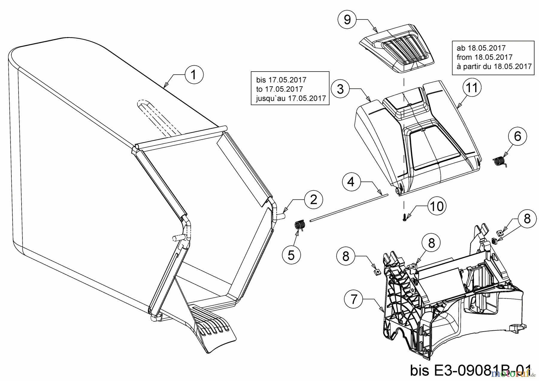 MTD Motormäher mit Antrieb LMEX 46 K 12B-TH7D682 (2017) Grasfangsack, Heckklappe, Leitstück hinten