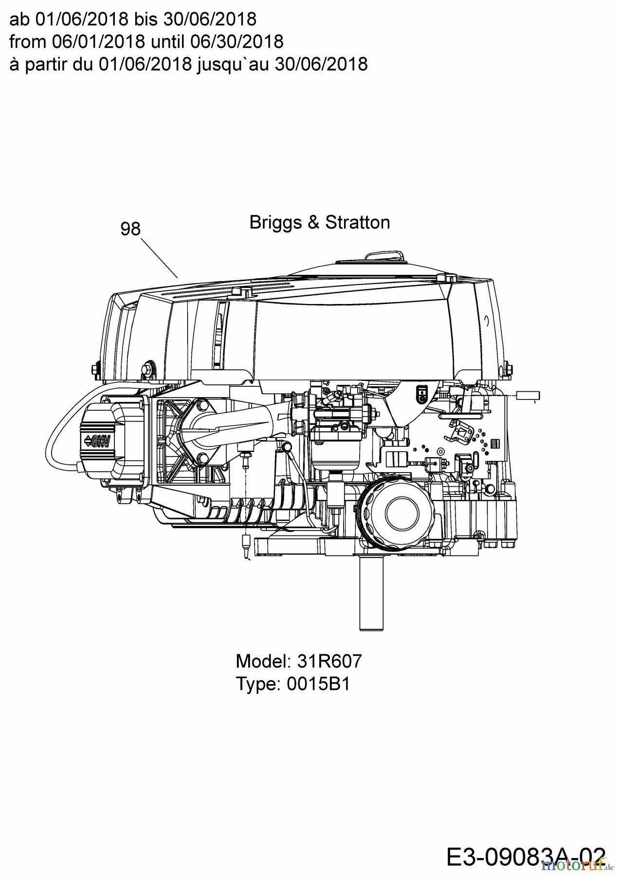 Lux Tools Rasentraktoren B-RT-165/92 13IN77SE694 (2018) Motor Briggs & Stratton ab 01/06/2018 bis 30/06/2018